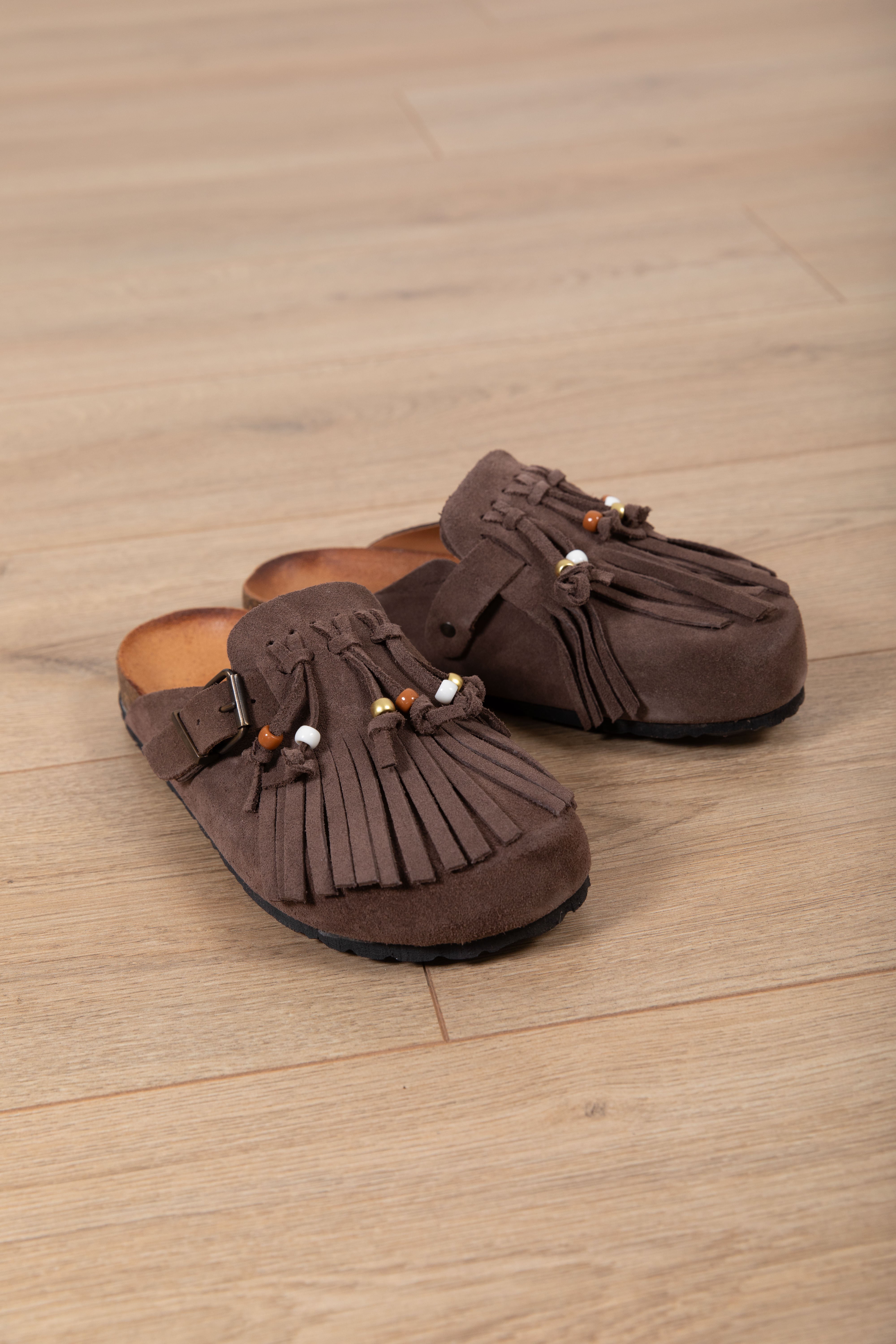 Sabot in camoscio con frange Ovyé