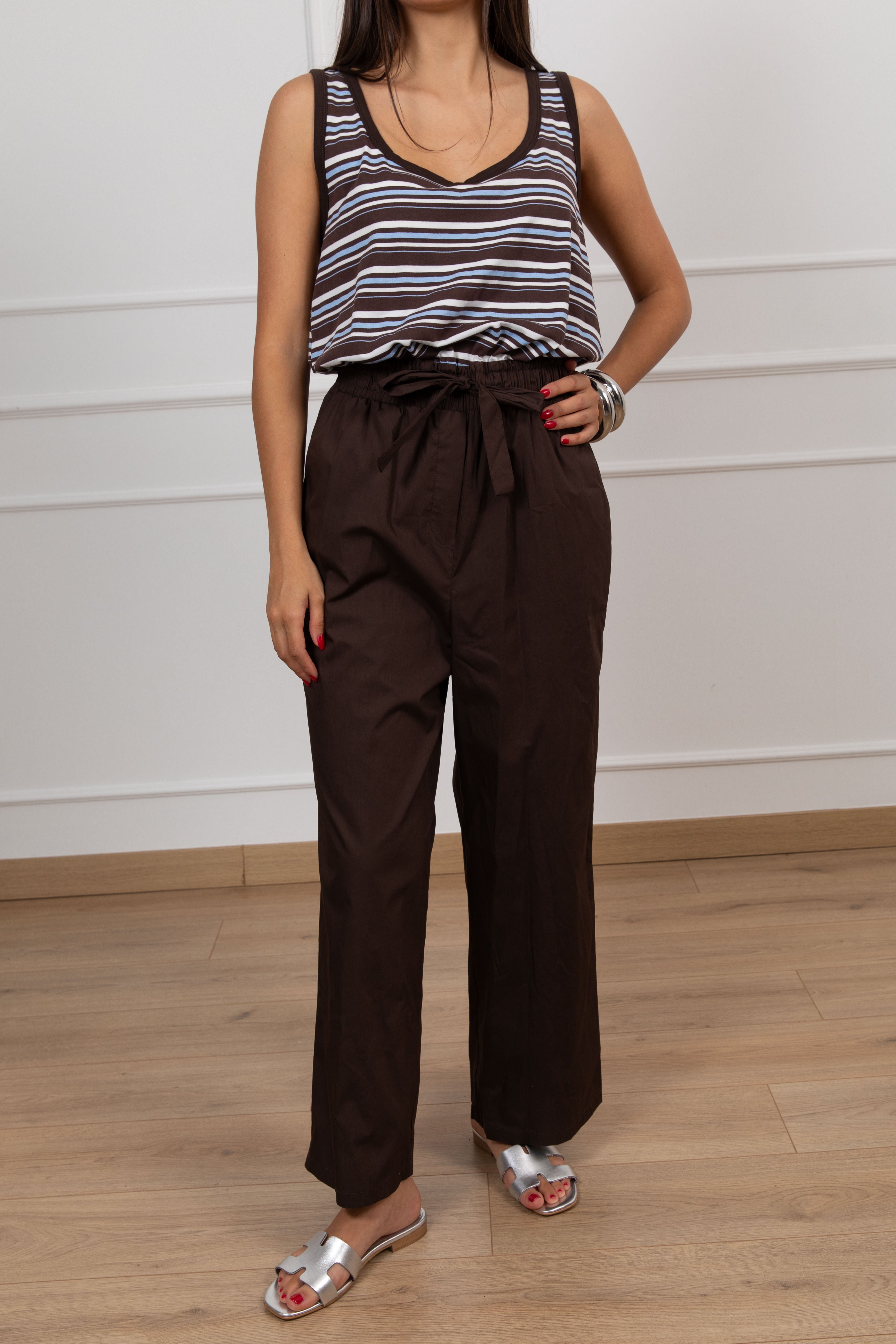 Jumpsuit bi-materica con canotta riga stretta Tensione IN
