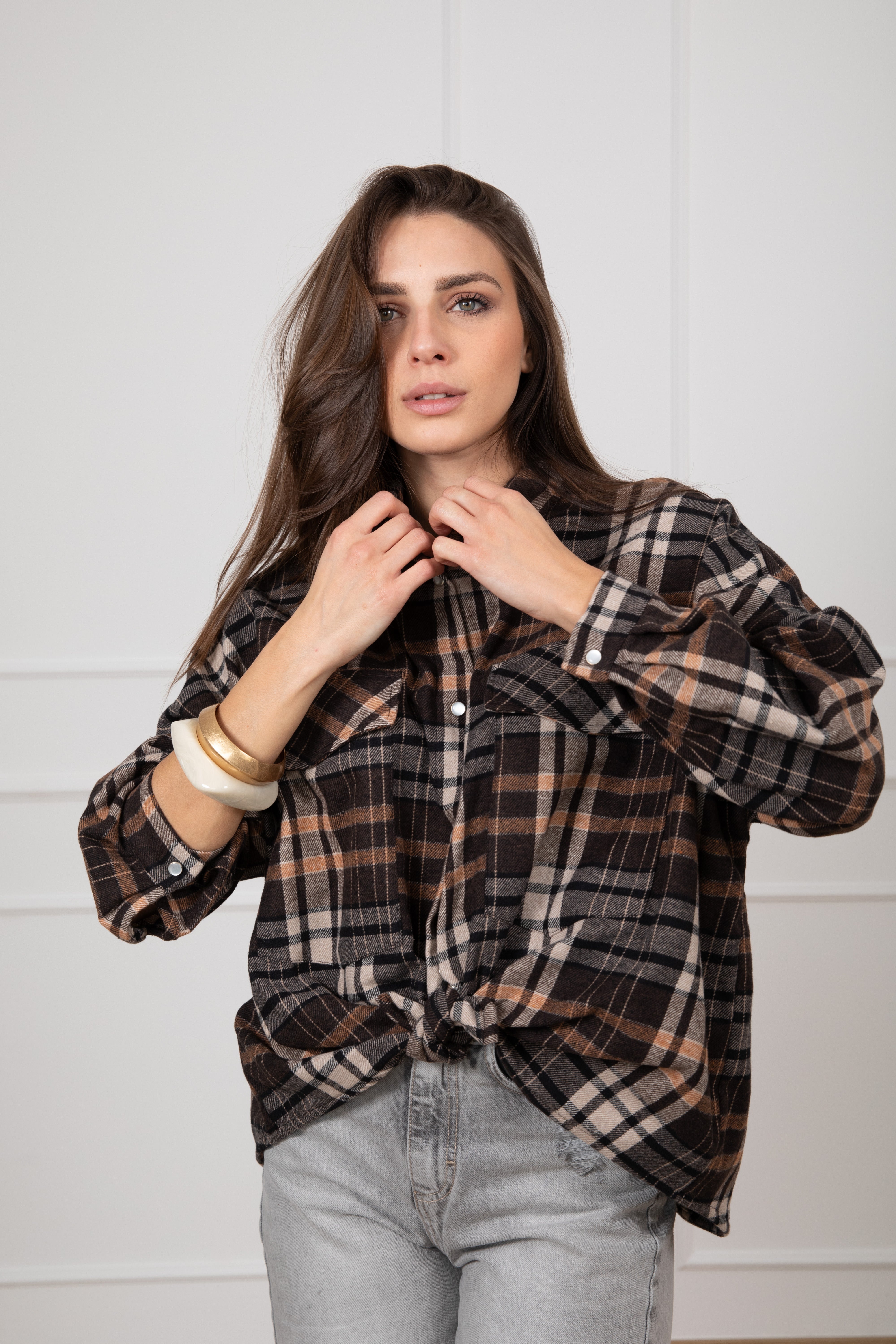 Camicia check in flanella con nodo Dixie