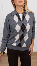 Polo mezza zip motivo rombi variante grigio Susy Mix