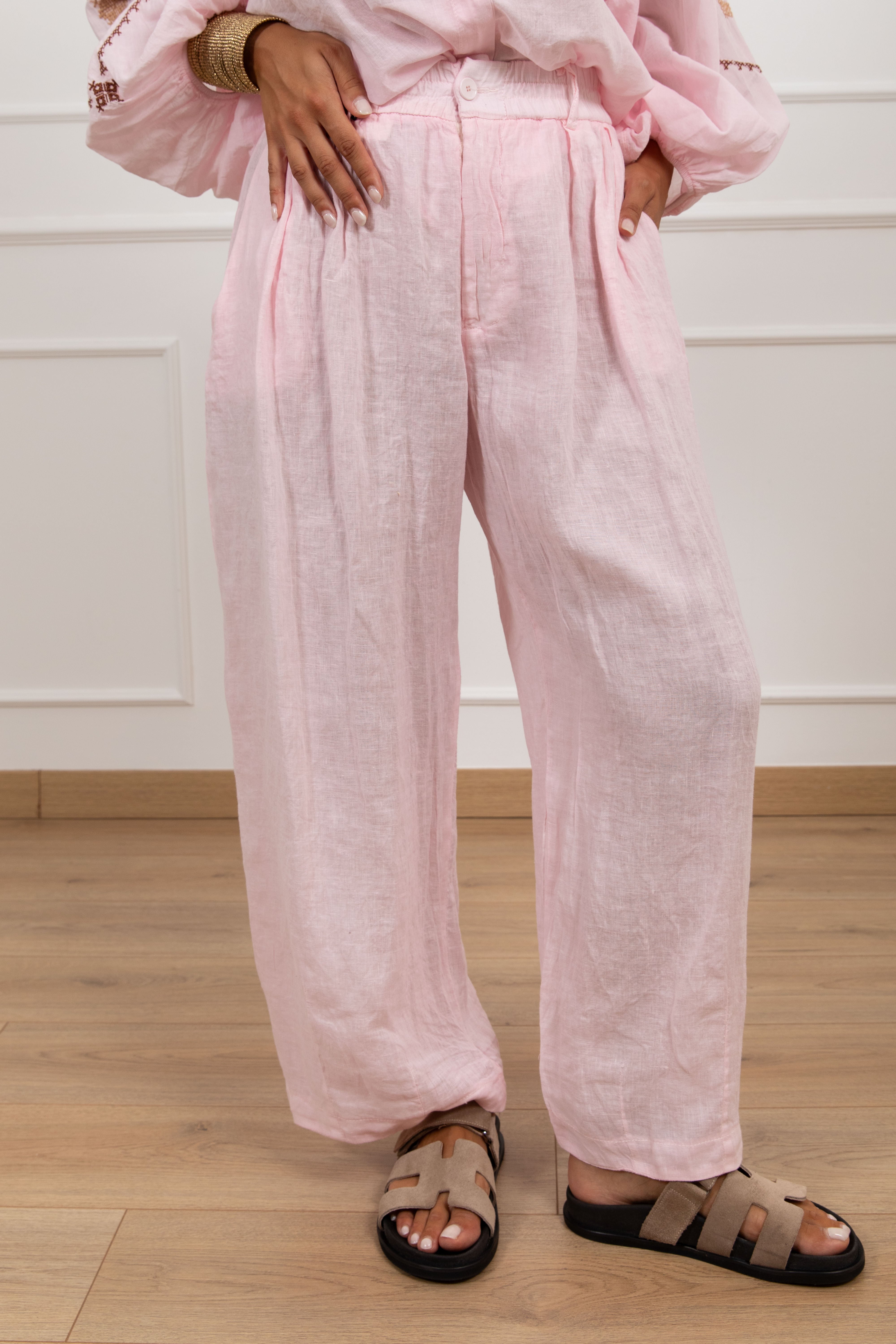 Pantalone gamba larga 100% lino con elastico Tensione IN