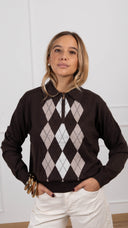 Polo mezza zip motivo rombi variante moro Susy Mix