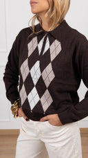 Polo mezza zip motivo rombi variante moro Susy Mix