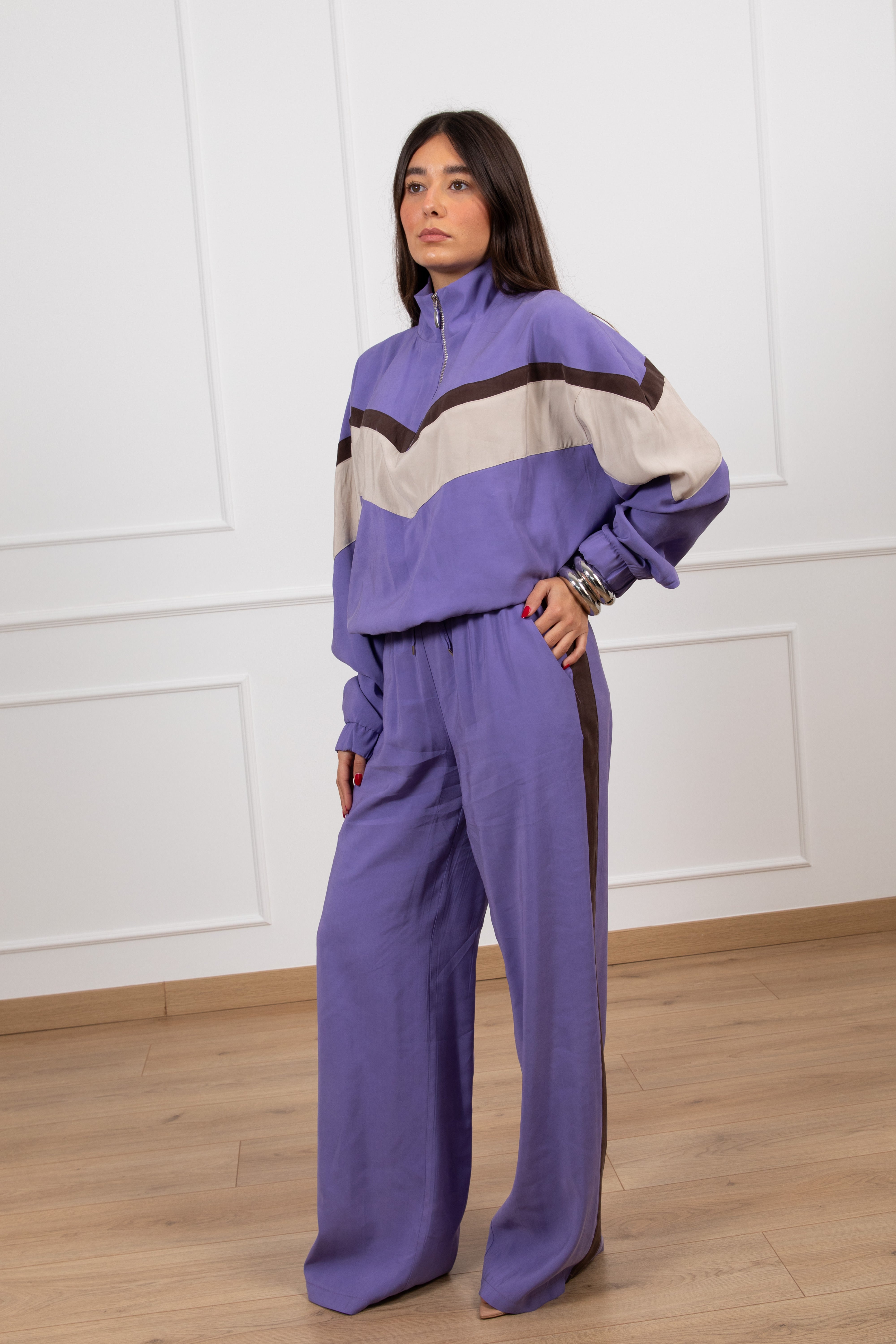 Pantalone in cupro con banda laterale e coulisse Tensione IN