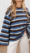 T-shirt felpata a righe manica svasata variante moro Susy Mix