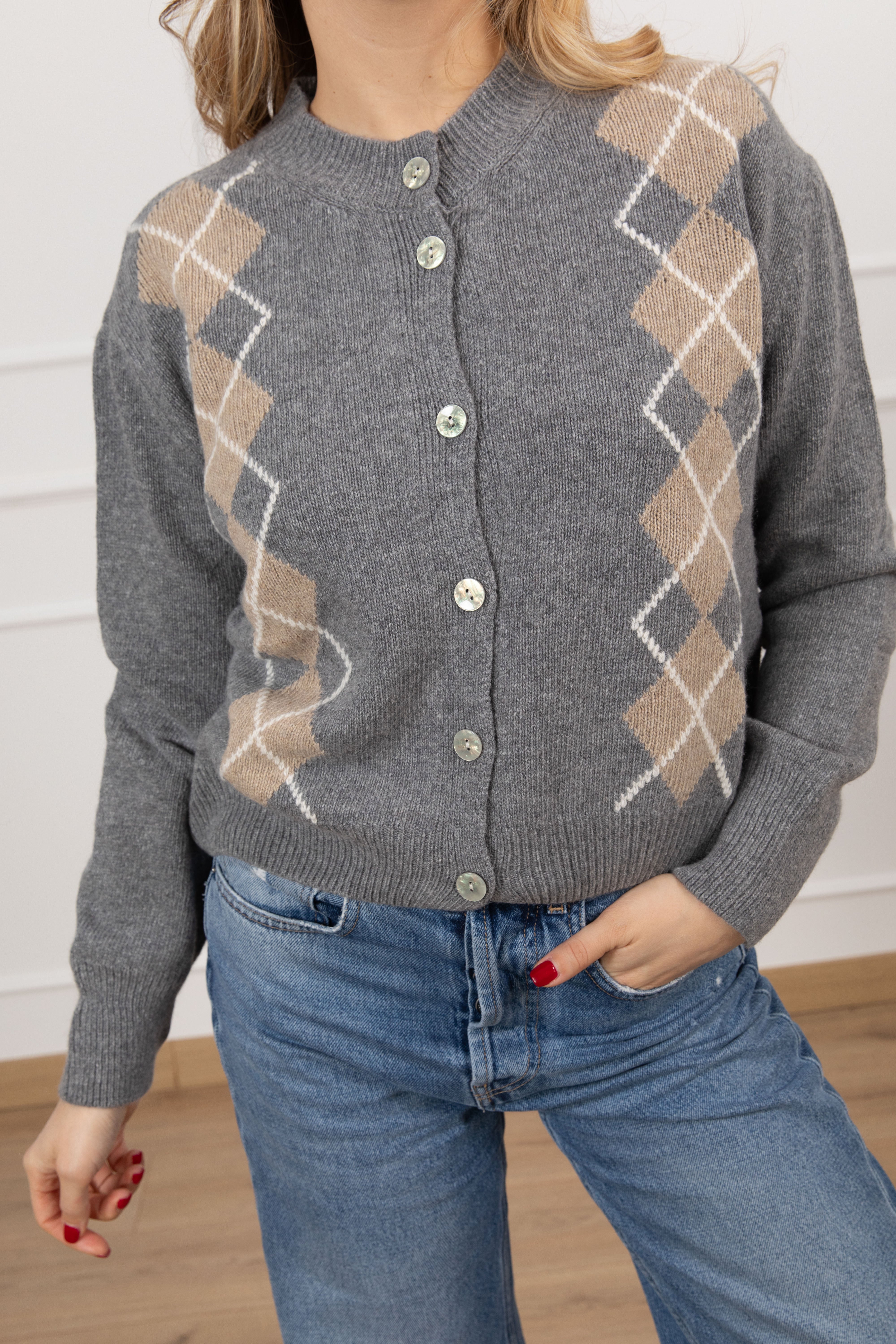 Cardigan lana e cashmere con motivo rombi Susy Mix