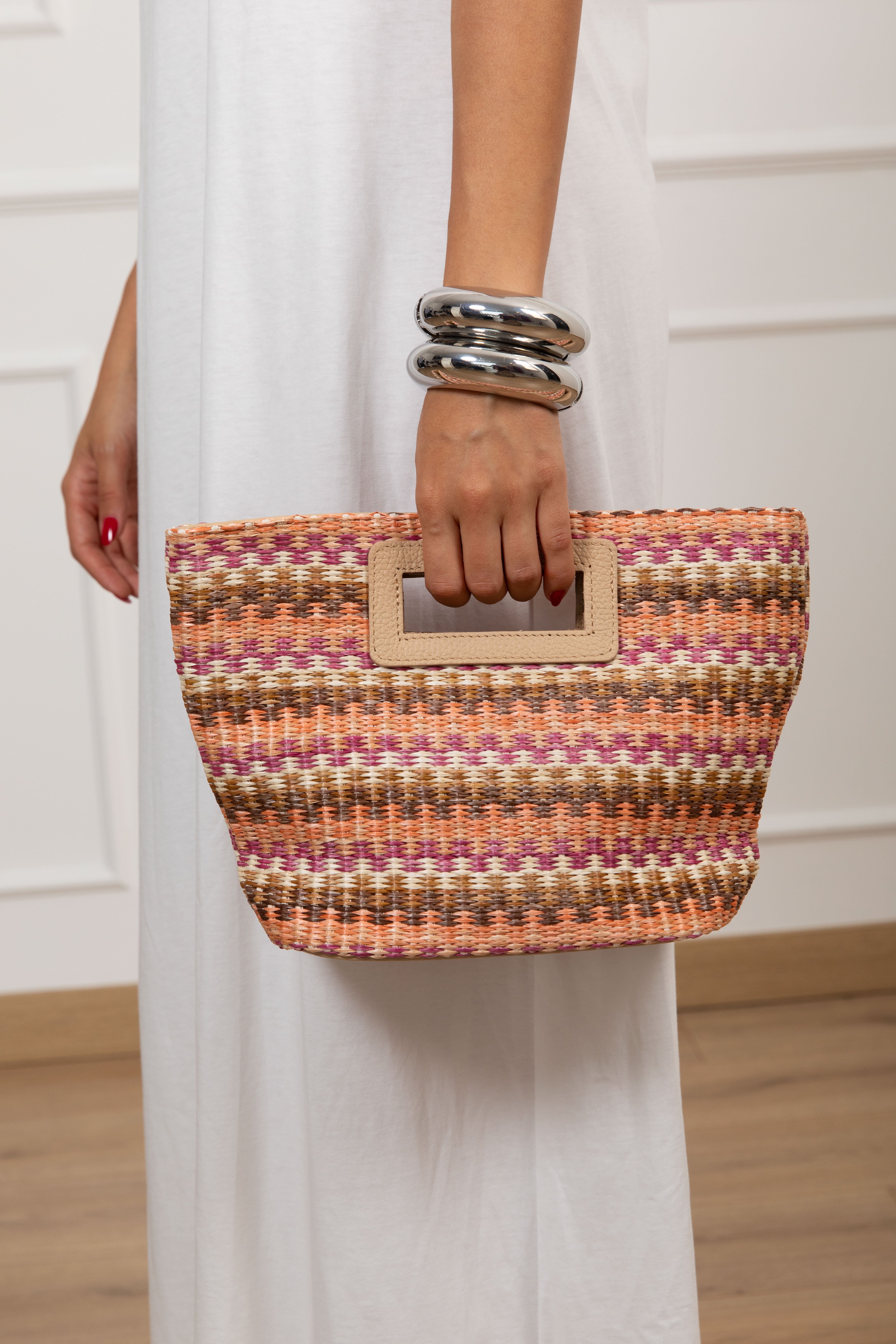 Handbag in raffia multicolor