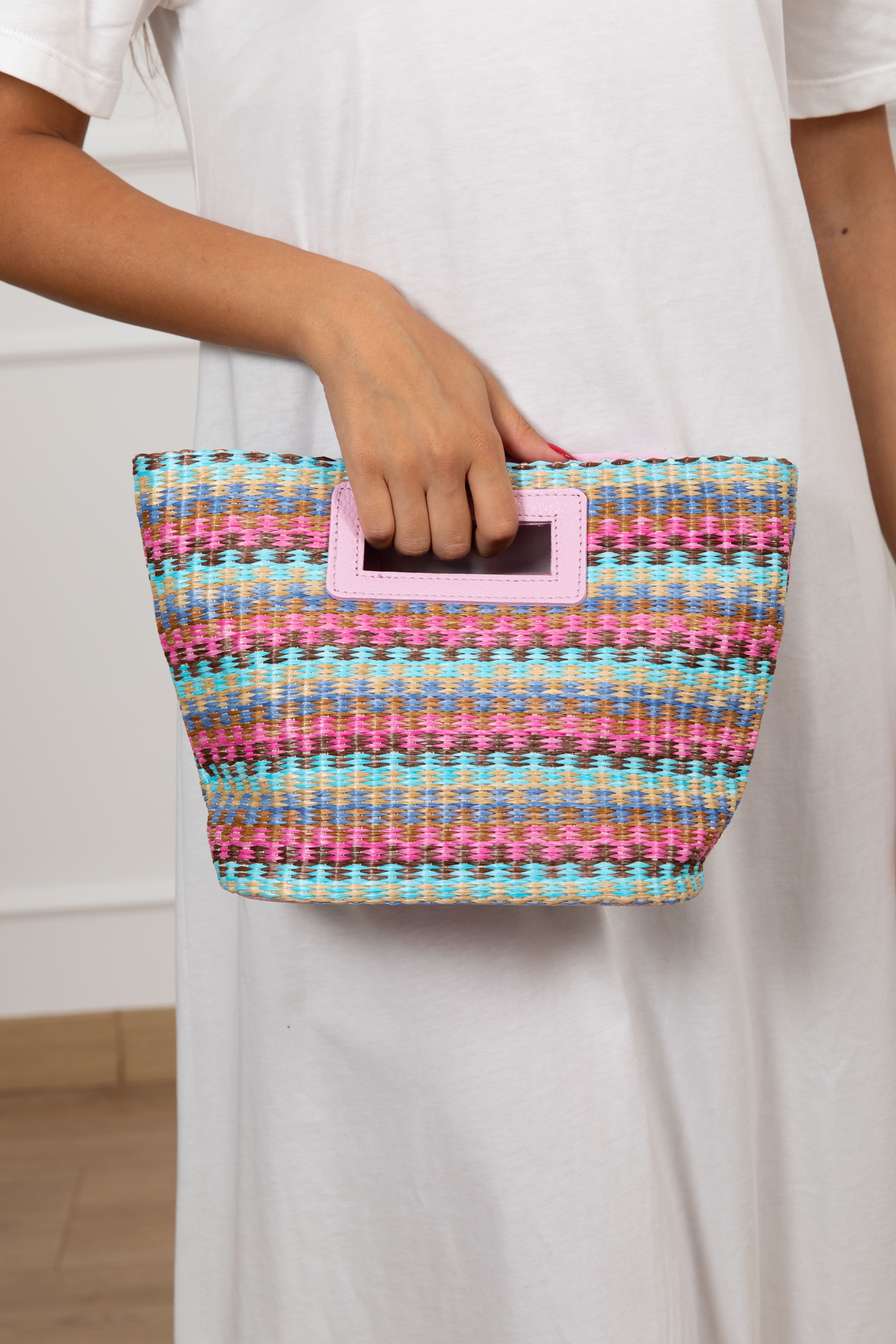 Handbag in raffia multicolor