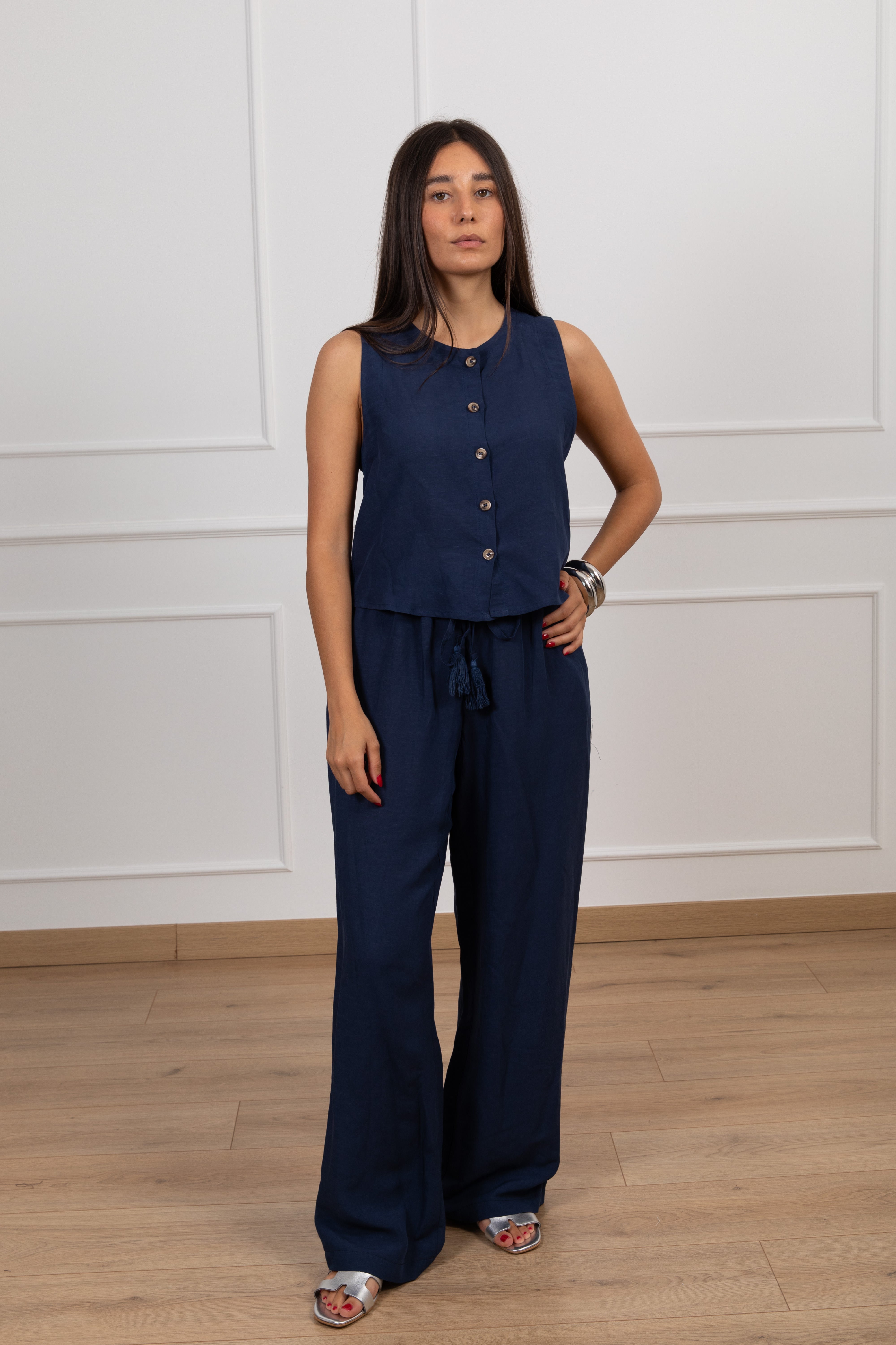 Coordinato gilet e pantalone in lino e viscosa Tensione IN