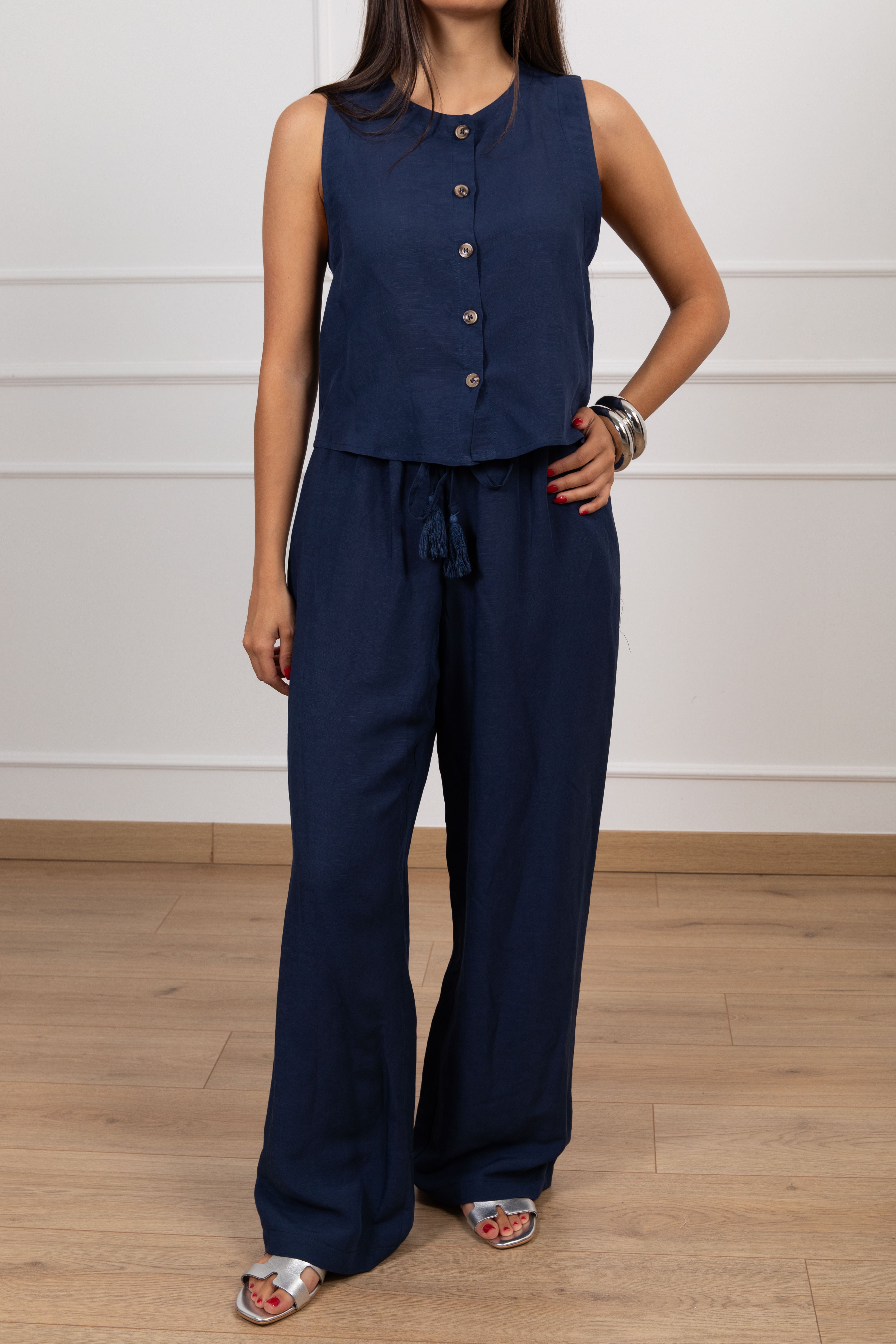 Coordinato gilet e pantalone in lino e viscosa Tensione IN