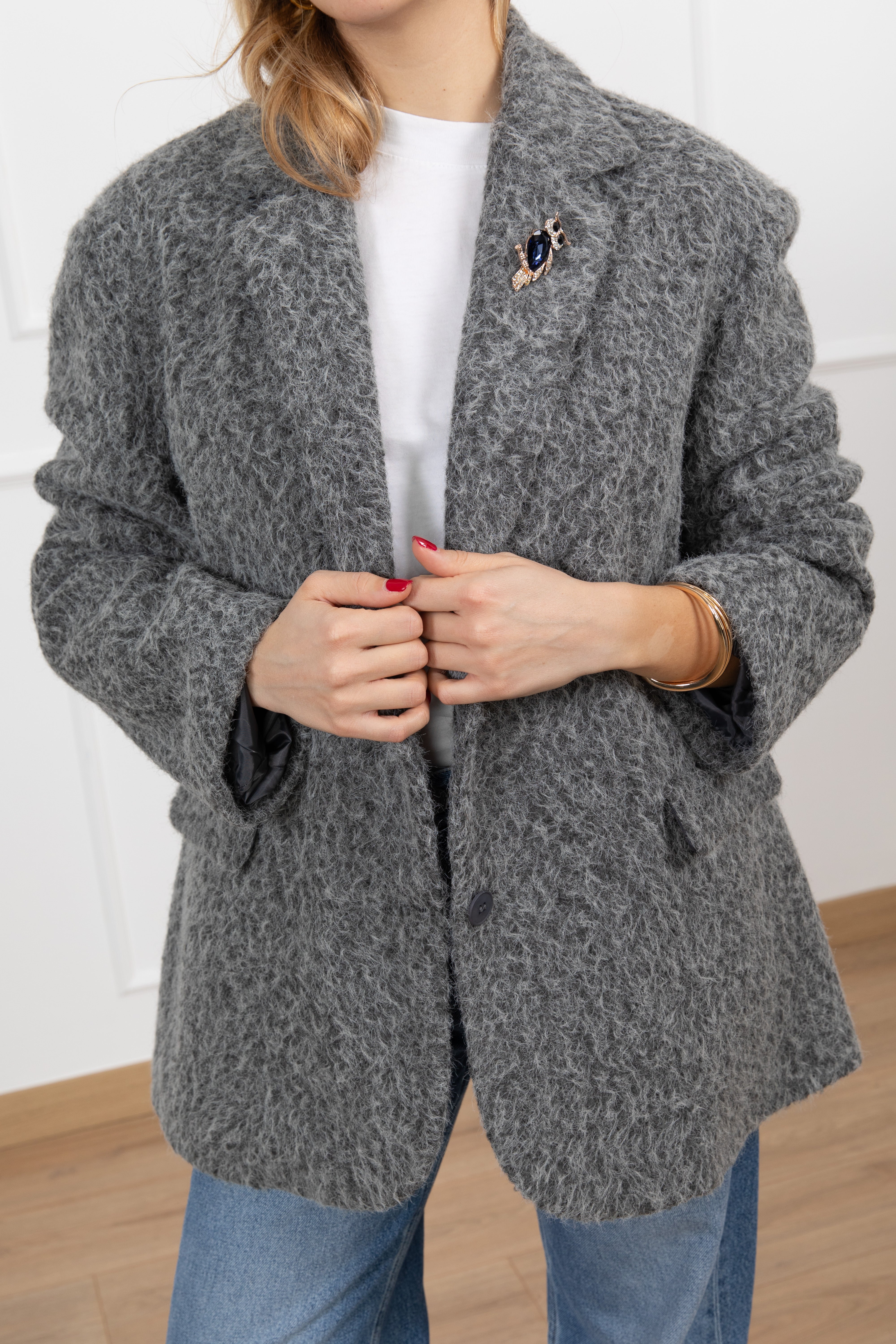 Giacca-cappotto bouclè con spilla Susy Mix