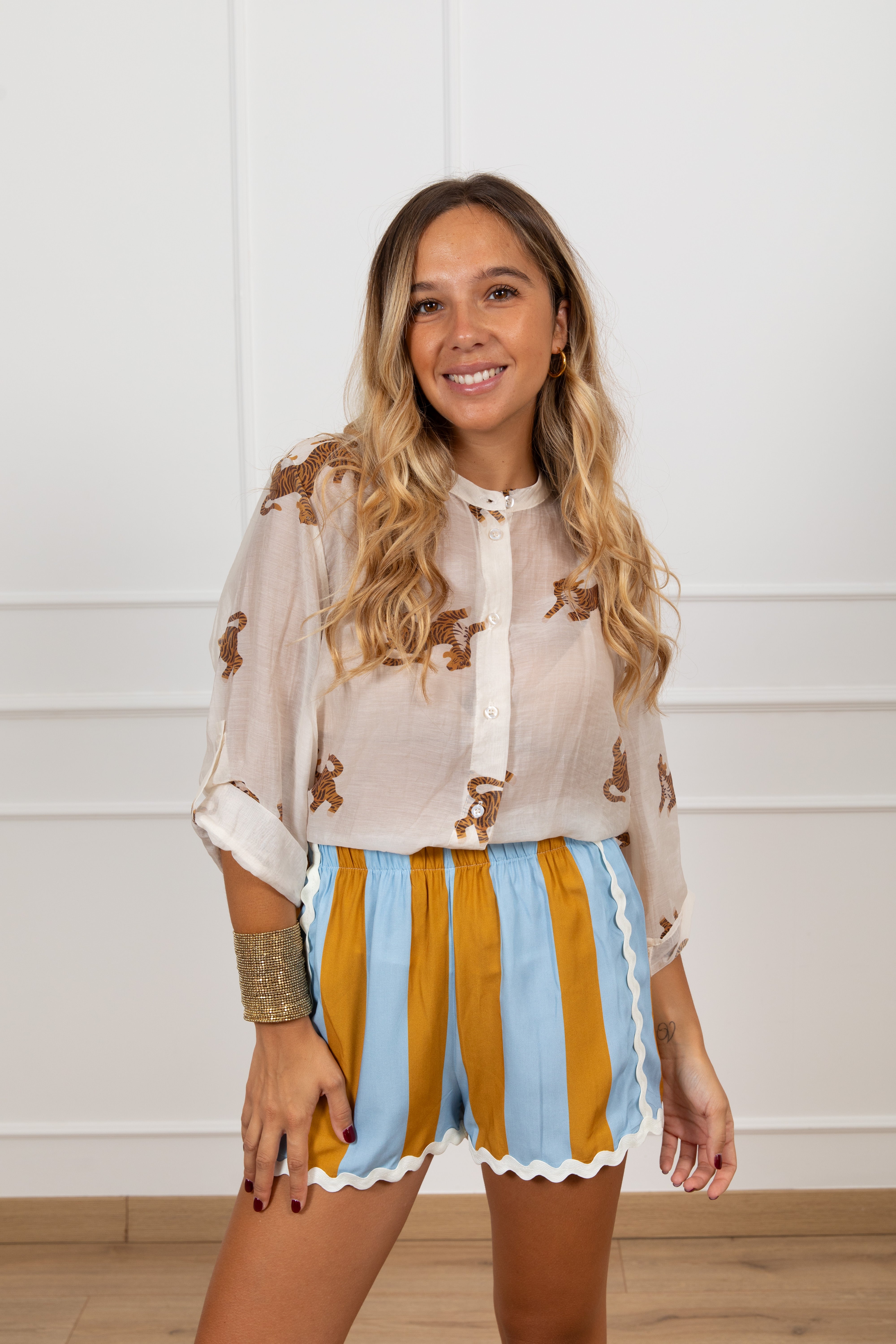 Shorts a righe con passamaneria Haveone