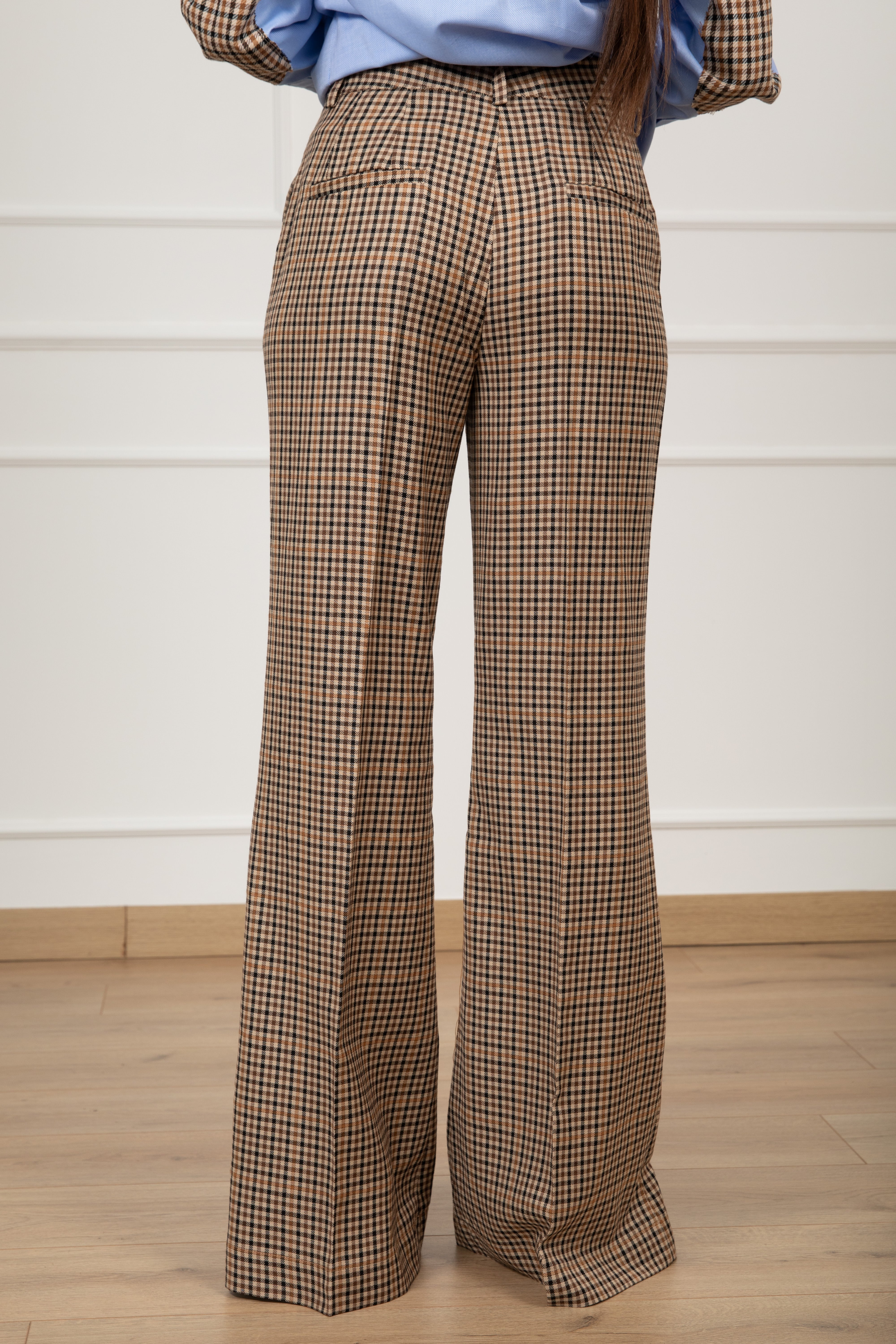 Pantalone gamba dritta pied de poule cammello Dixie