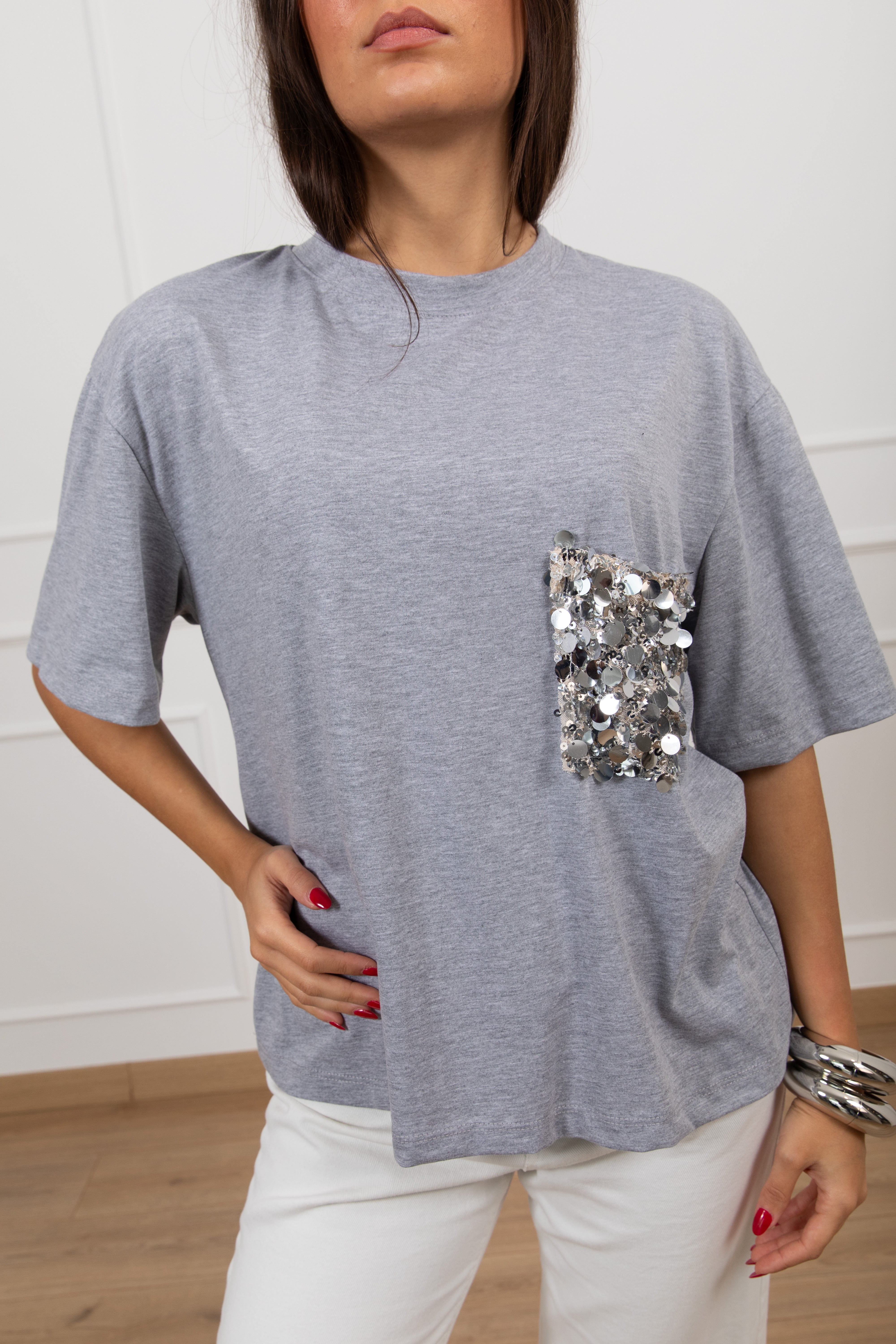 T-shirt con tasca paillettes Tensione IN