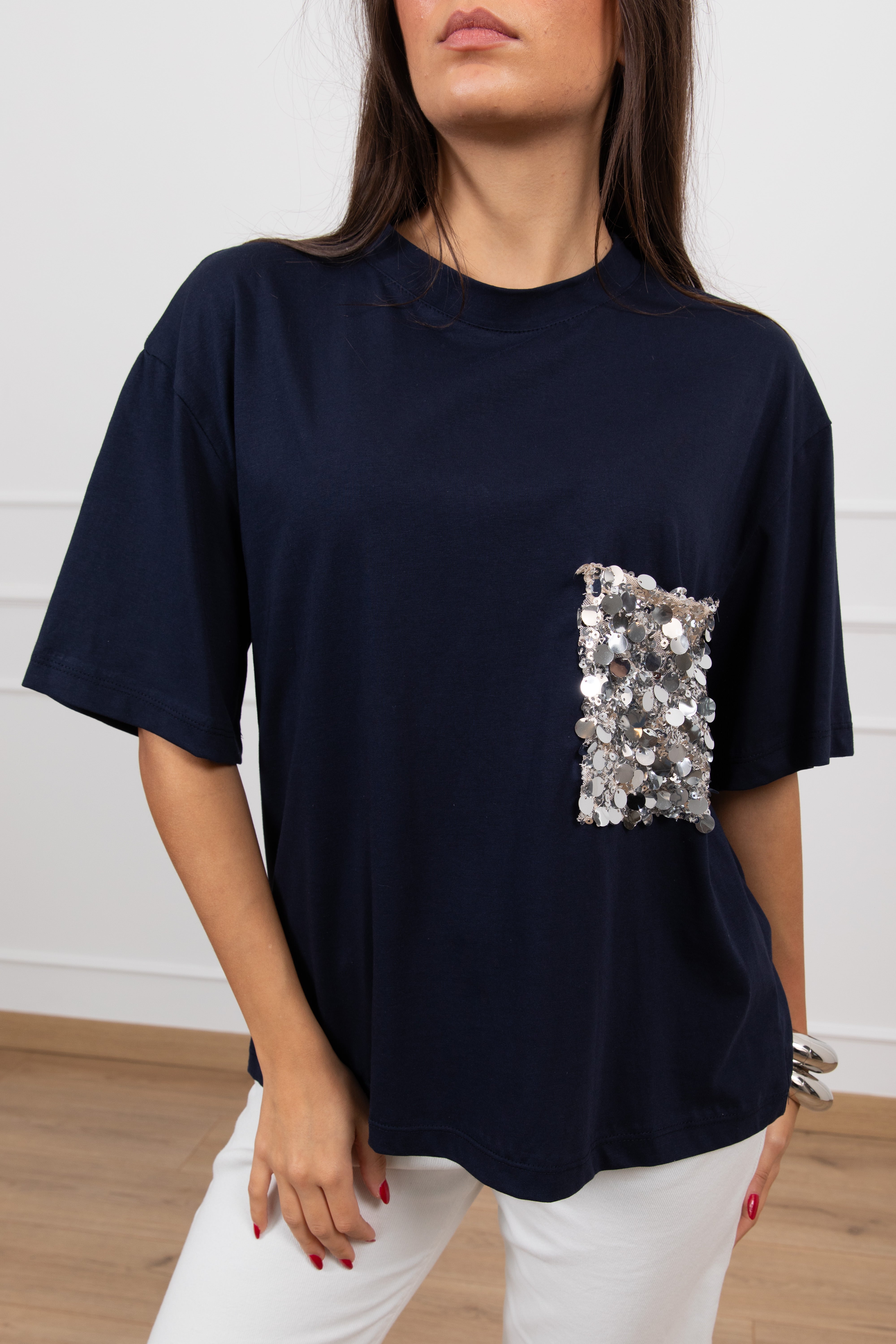 T-shirt con tasca paillettes Tensione IN