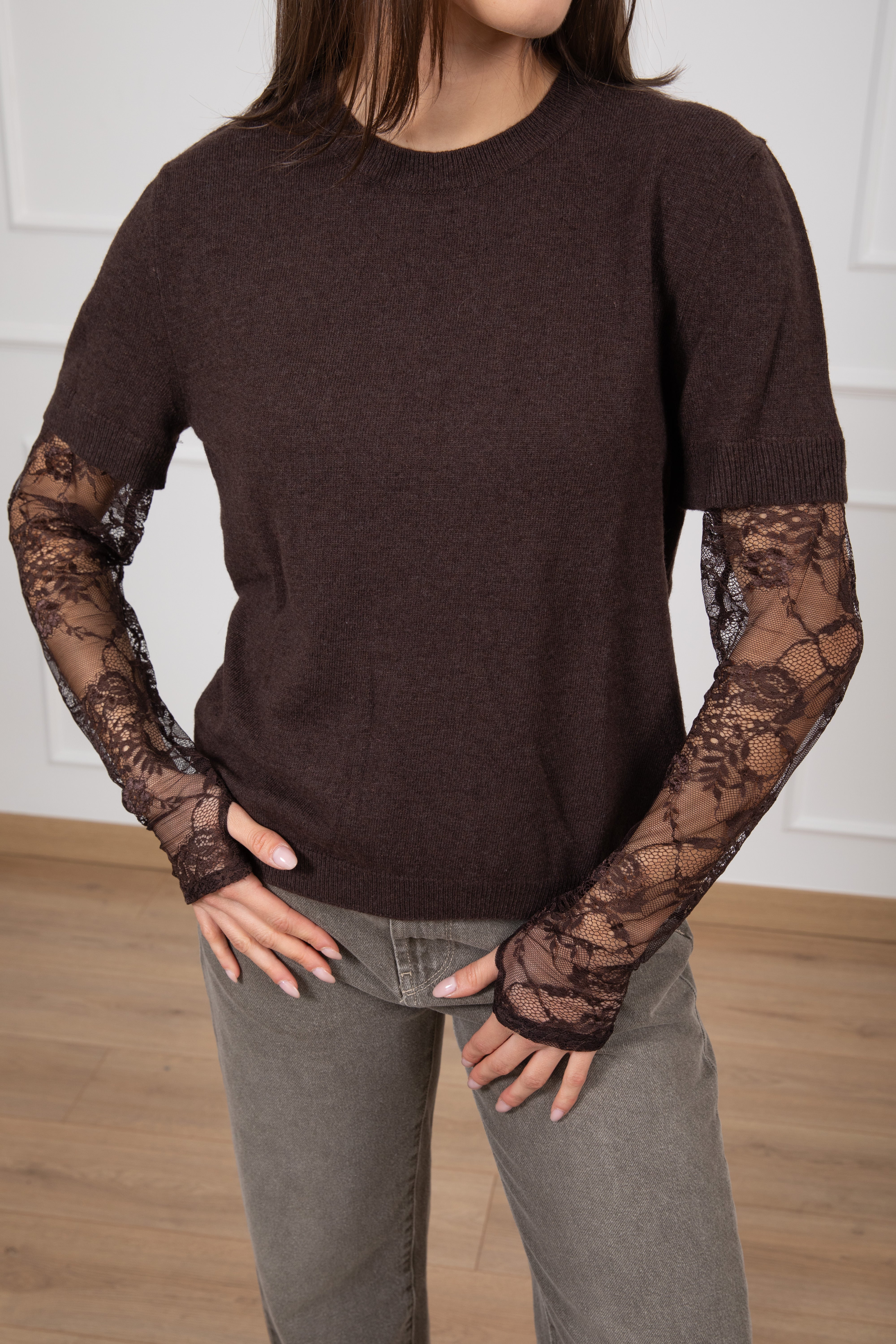 Maglia in lana con maniche pizzo ViCOLO