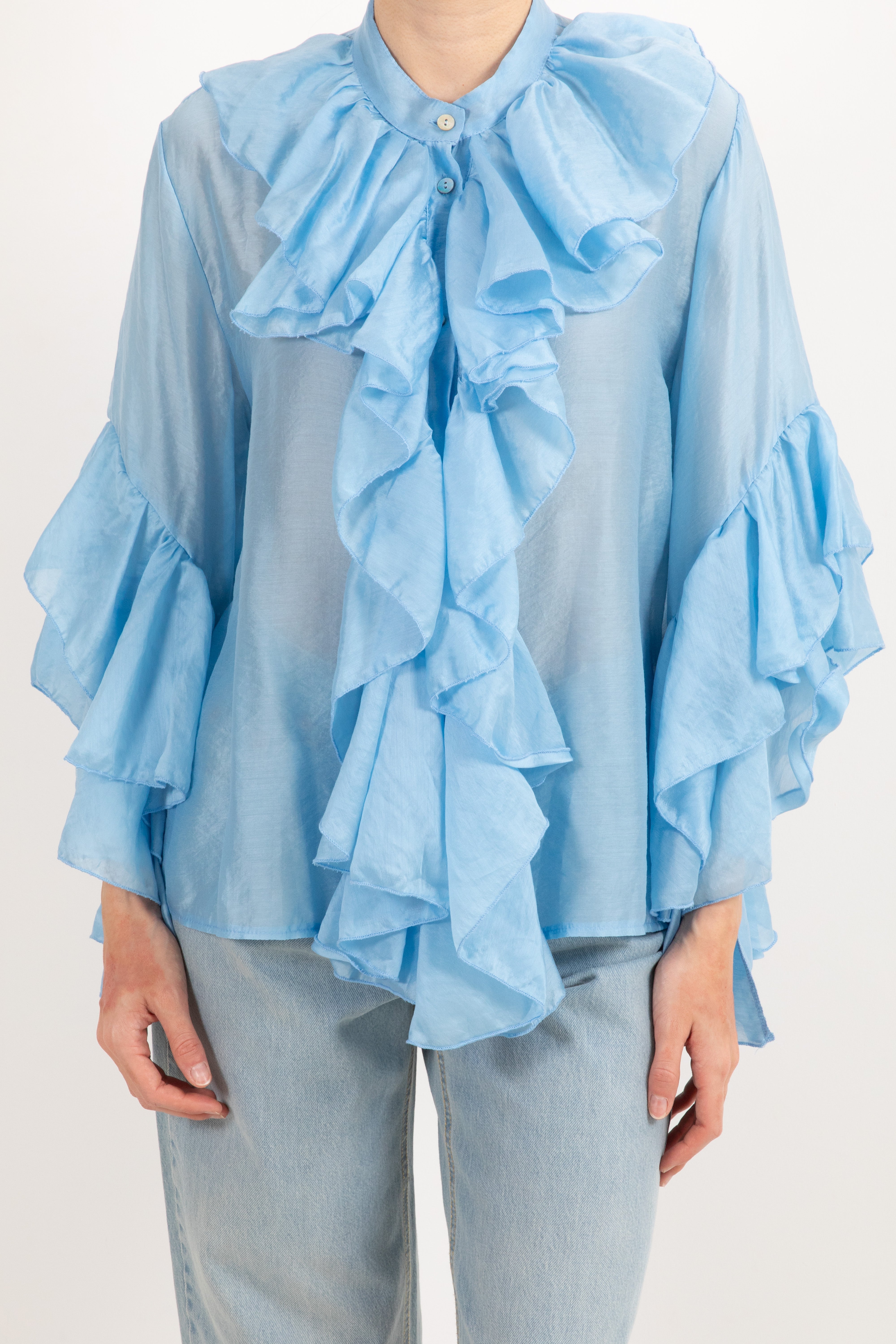 Camicia in viscosa con rouches sulla manica Susy Mix