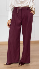 Pantalone gamba dritta gessato con pinces e elastico sul retro variante bordeaux Haveone