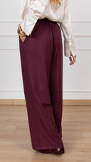 Pantalone gamba dritta gessato con pinces e elastico sul retro variante bordeaux Haveone