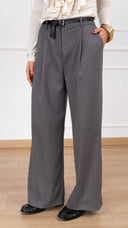 Pantalone gamba dritta gessato con pinces e elastico sul retro variante grigio Haveone