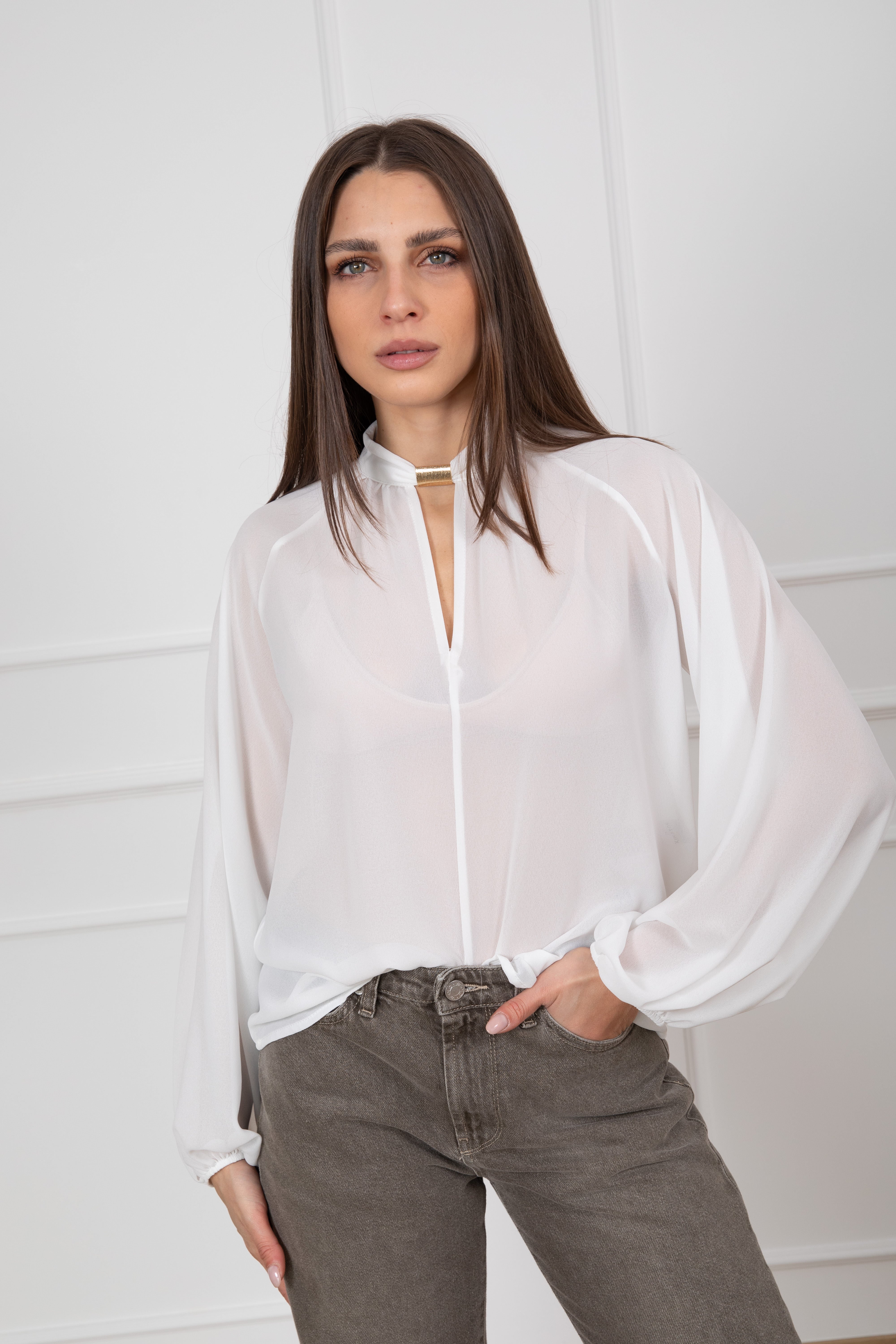 Blusa velata con dettaglio oro Susy Mix