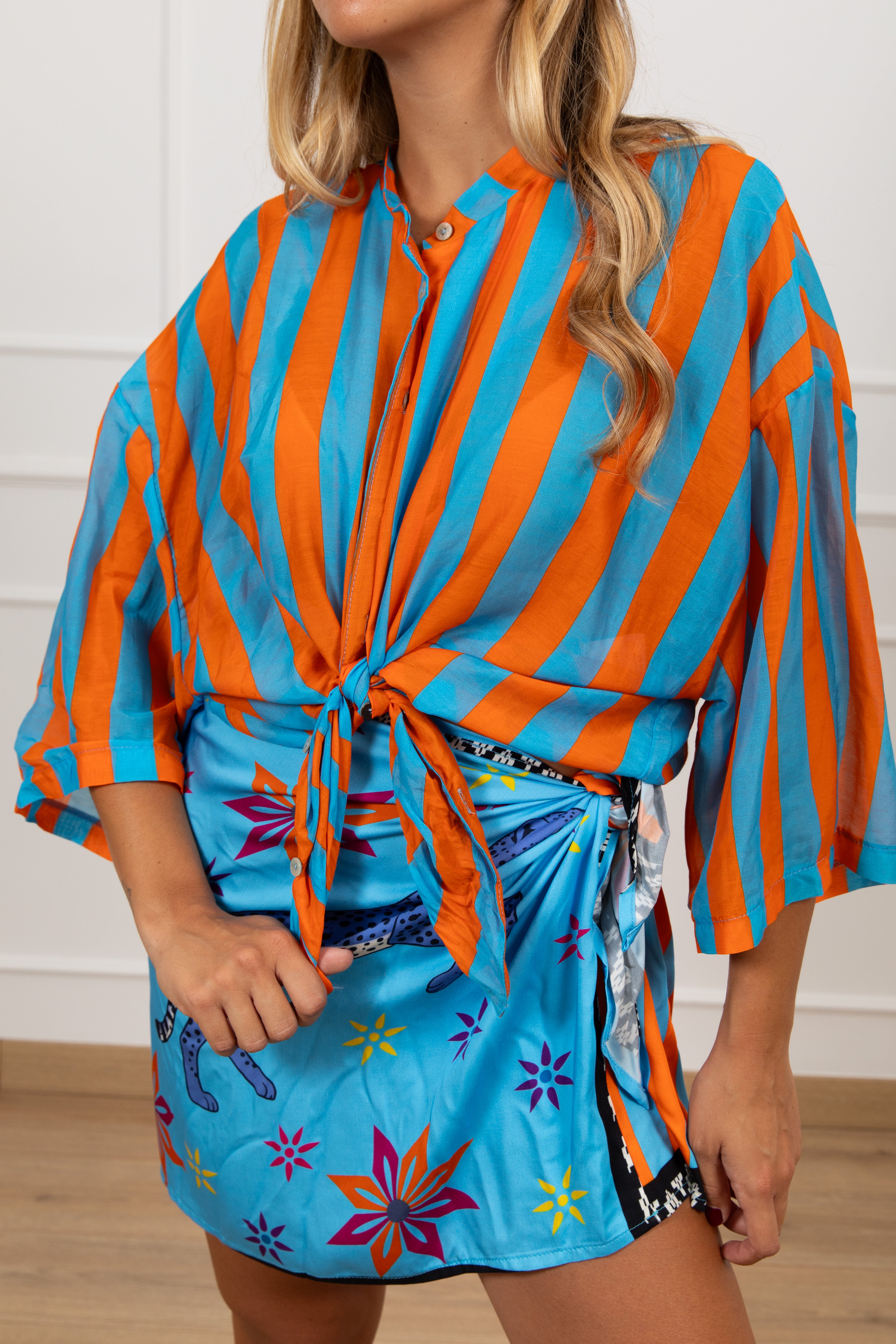 Camicia riga arancione e turchese Tensione IN