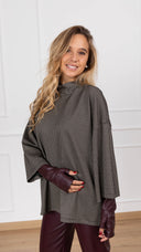 T-shirt over-size micro pied de poule con inserto manicotto eco-pelle Tensione IN