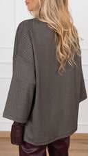 T-shirt over-size micro pied de poule con inserto manicotto eco-pelle Tensione IN