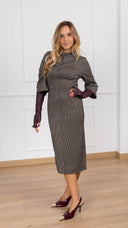 Abito midi con riprese micro pied de poule punto milano con inserto manicotto eco-pelle Tensione IN