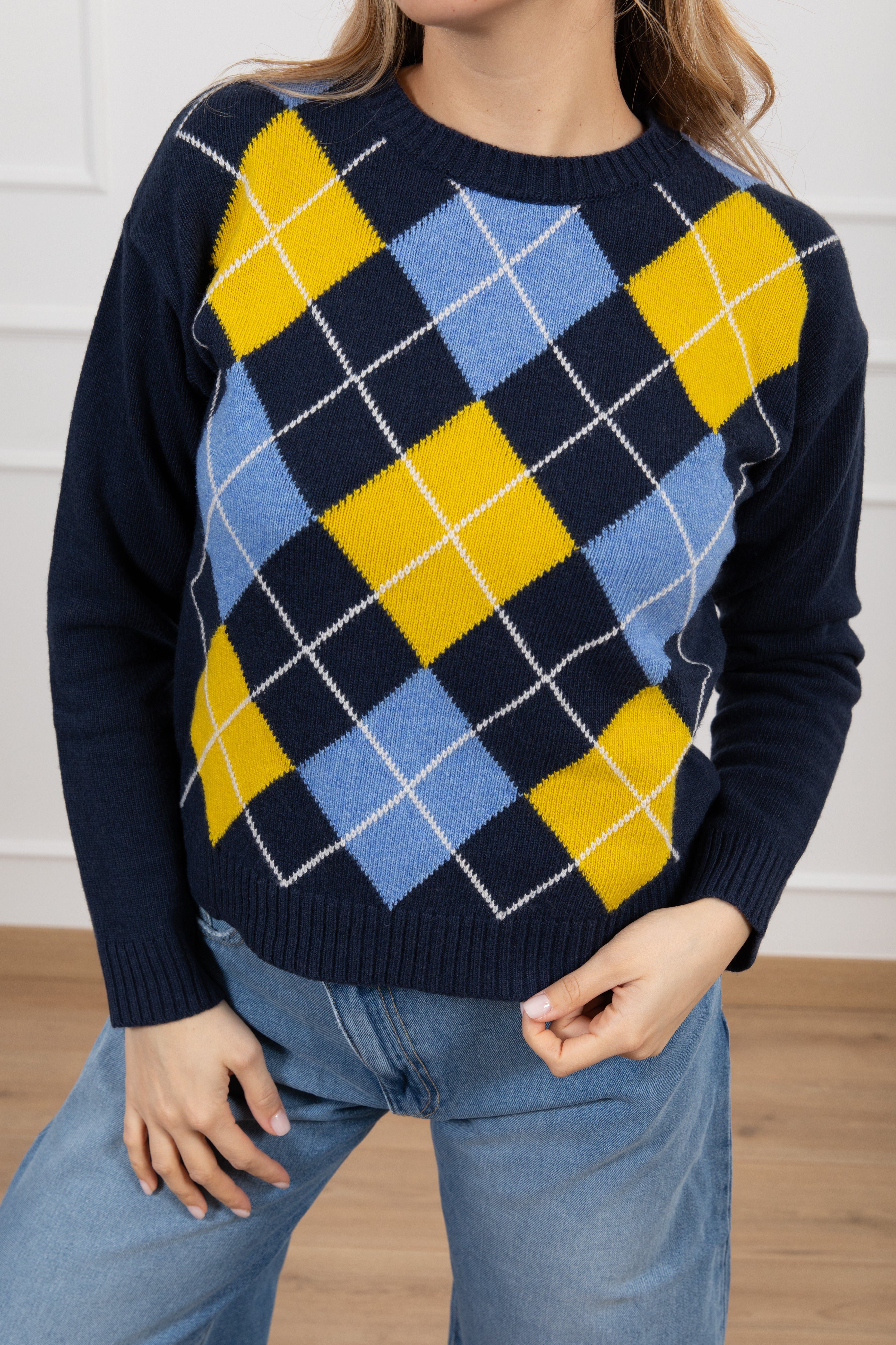 Pull girocollo a rombi in lana e cashmere Tensione IN