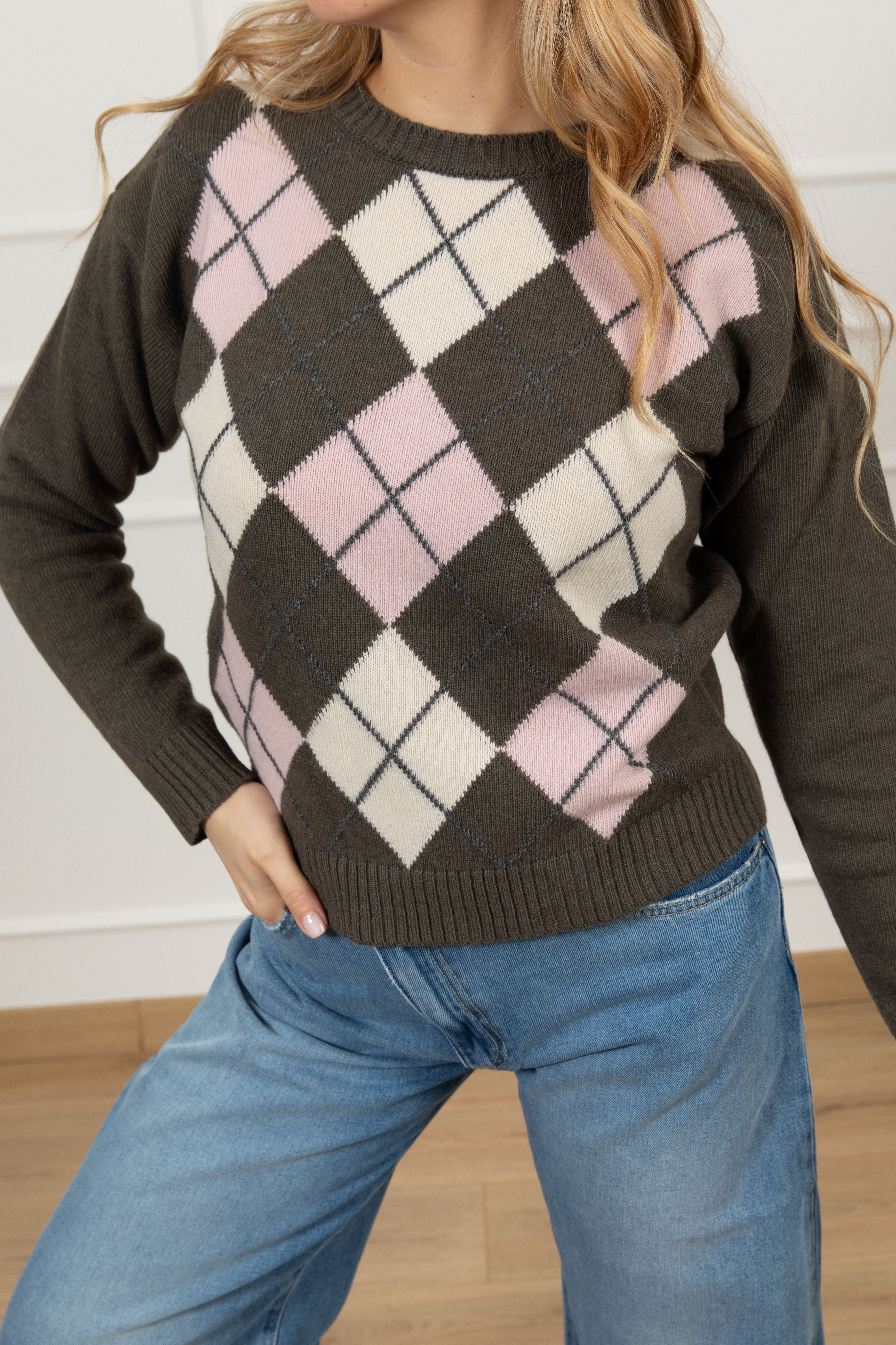 Pull girocollo a rombi in lana e cashmere Tensione IN