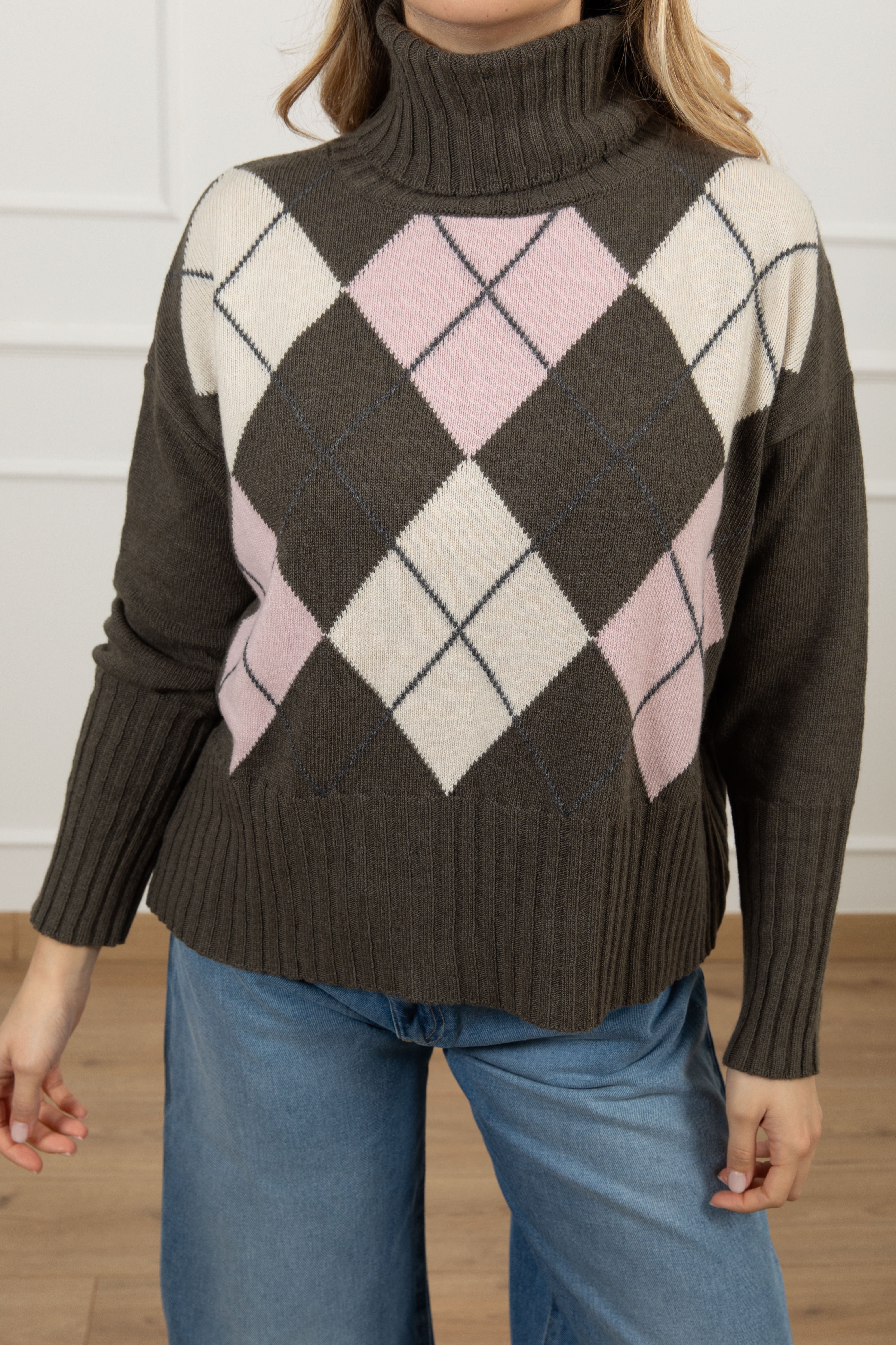 Pull collo alto a rombi in lana e cashmere Tensione IN