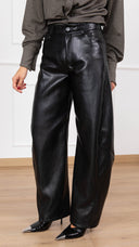 Pantalone barrel-fit in eco-pelle variante nero ViCOLO