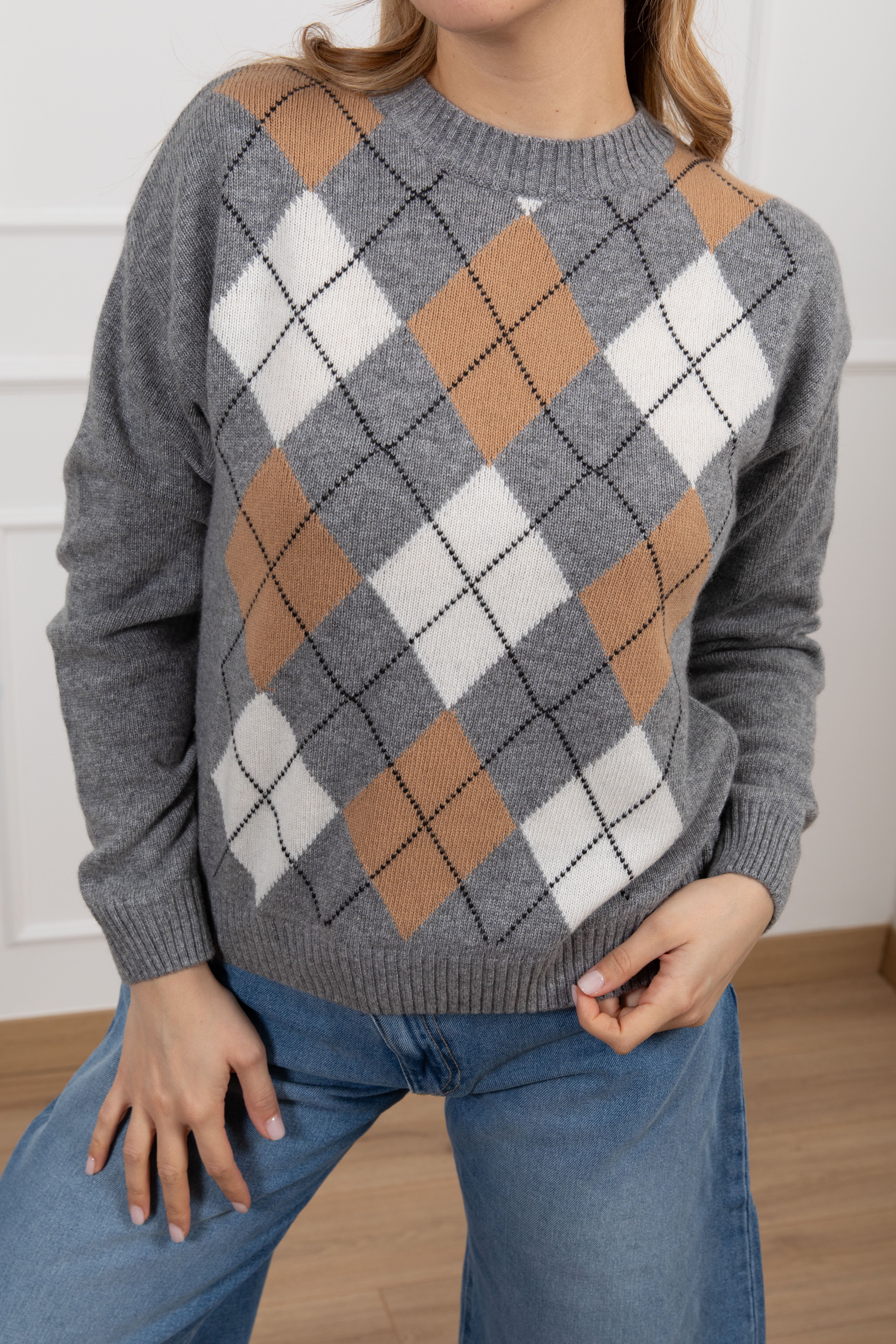 Pull girocollo a rombi in lana e cashmere Tensione IN