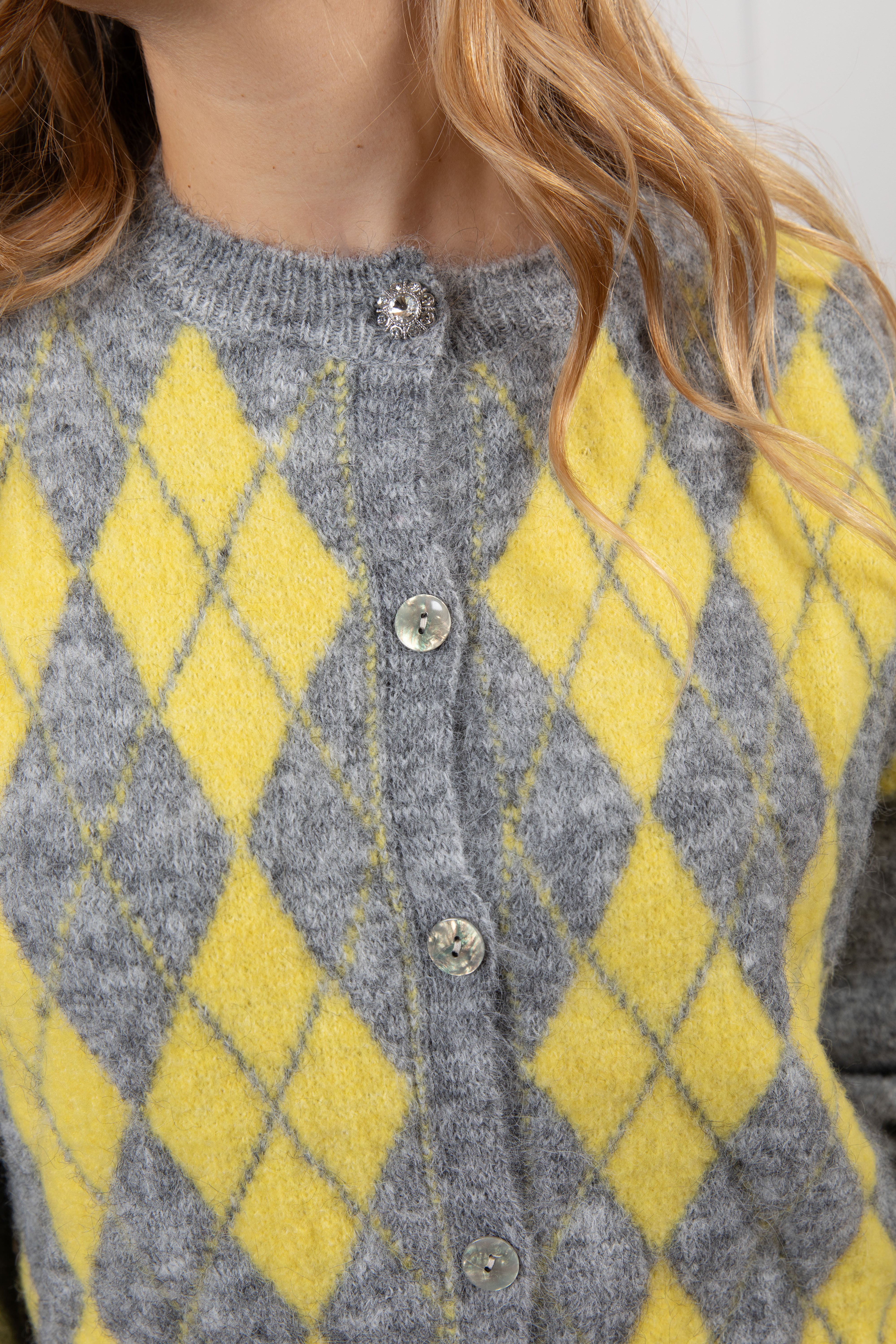 Cardigan a rombi con bottone gioiello Susy Mix