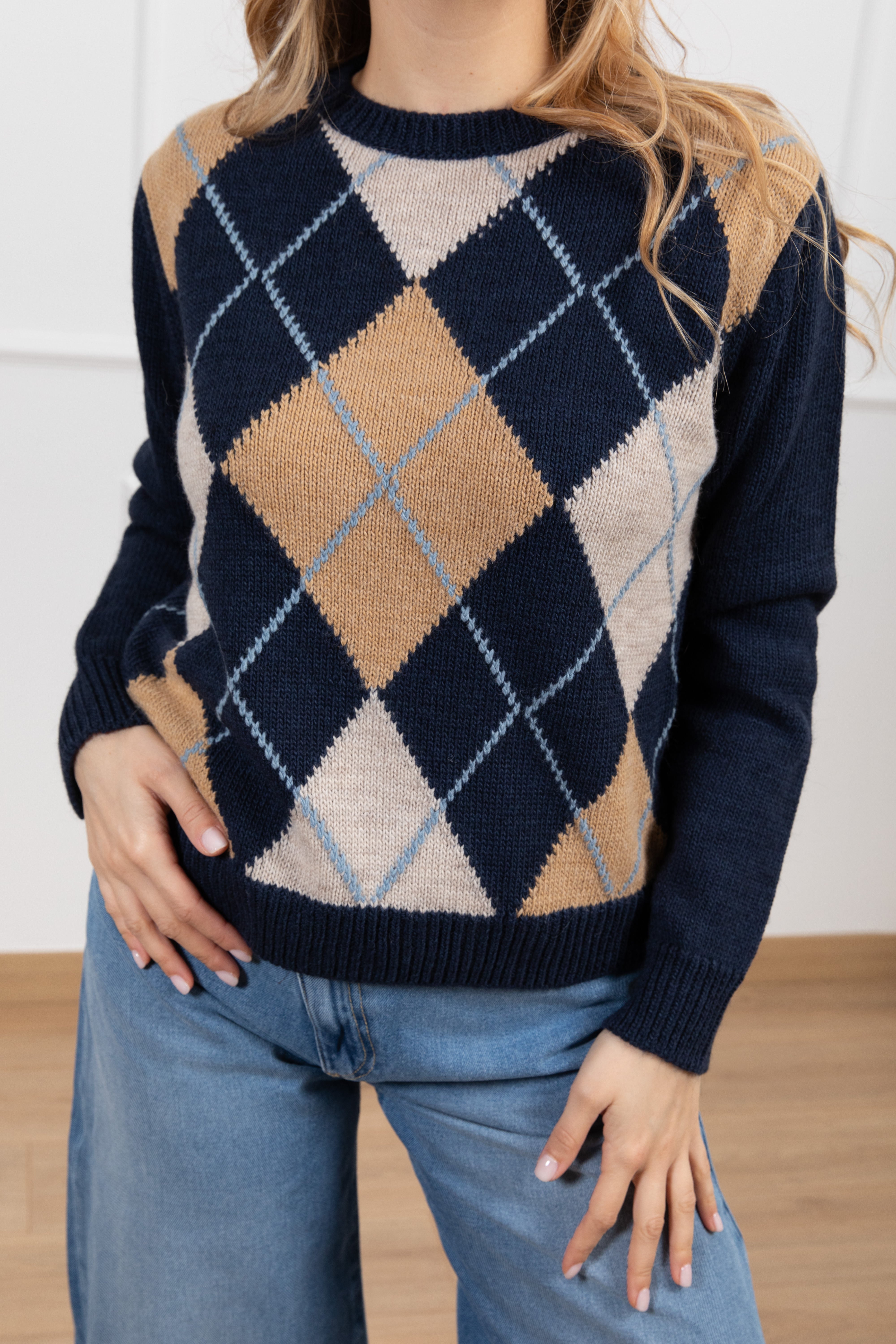 Pull girocollo a rombi in lana e alpaca Tensione IN