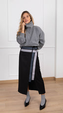 Gonna midi a portafoglio con cinture a contrasto variante nero Haveone
