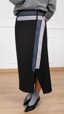 Gonna midi a portafoglio con cinture a contrasto variante nero Haveone