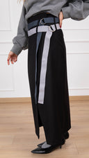 Gonna midi a portafoglio con cinture a contrasto variante nero Haveone