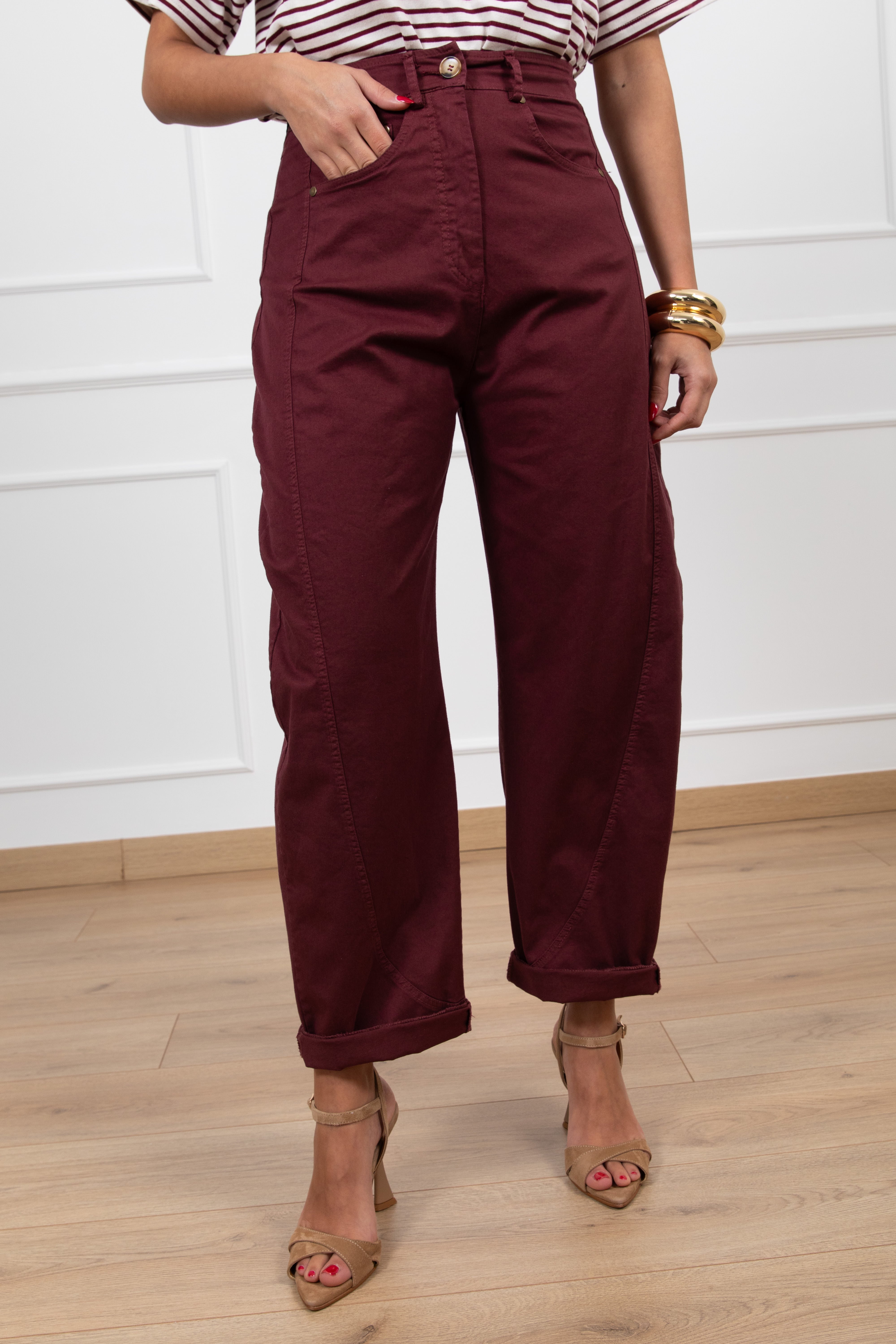 Pantalone barrel-fit in cotone ViCOLO
