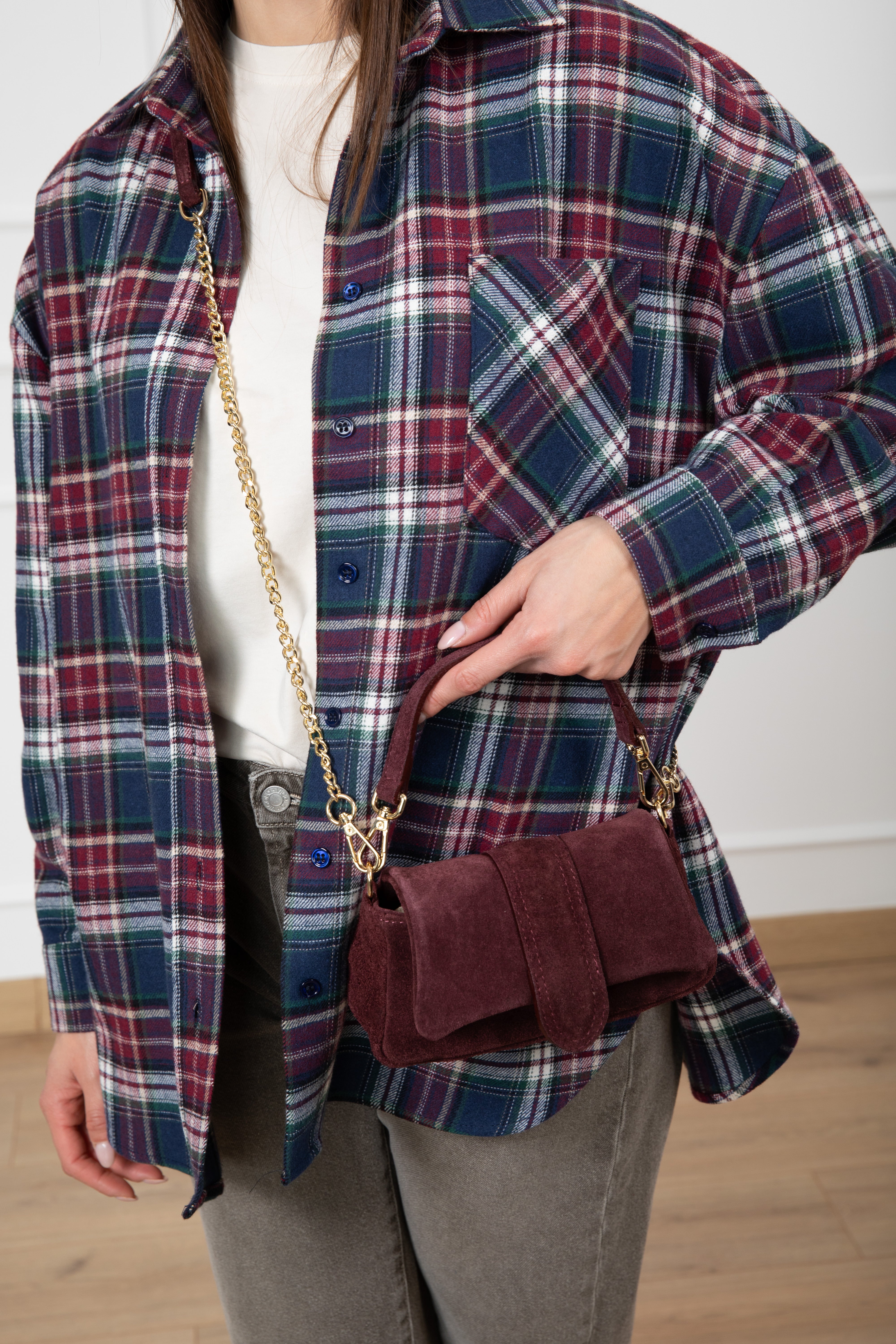 Mini-handbag in camoscio con tracolla