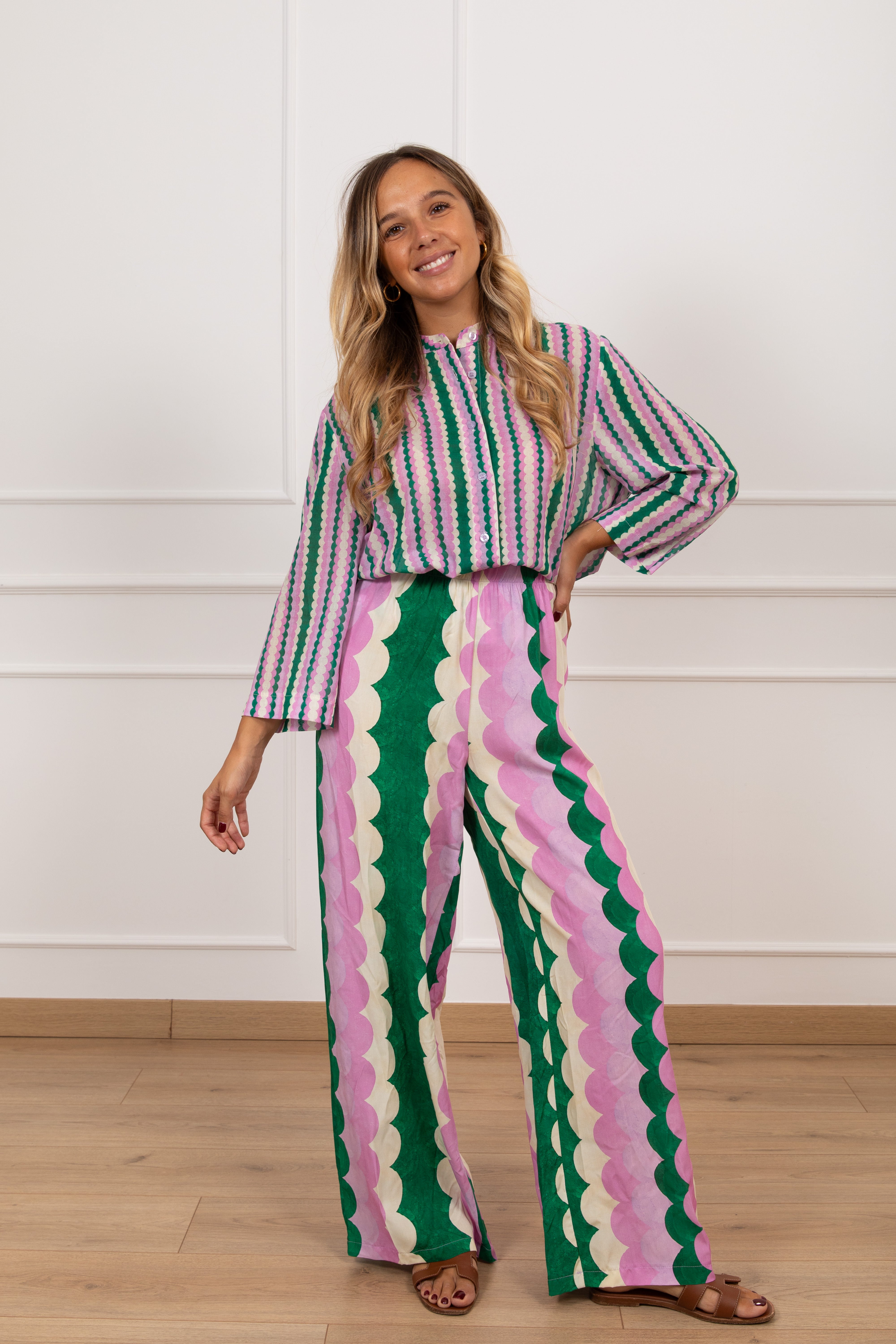 Pantalone fantasia ondulata con elastico Tensione IN