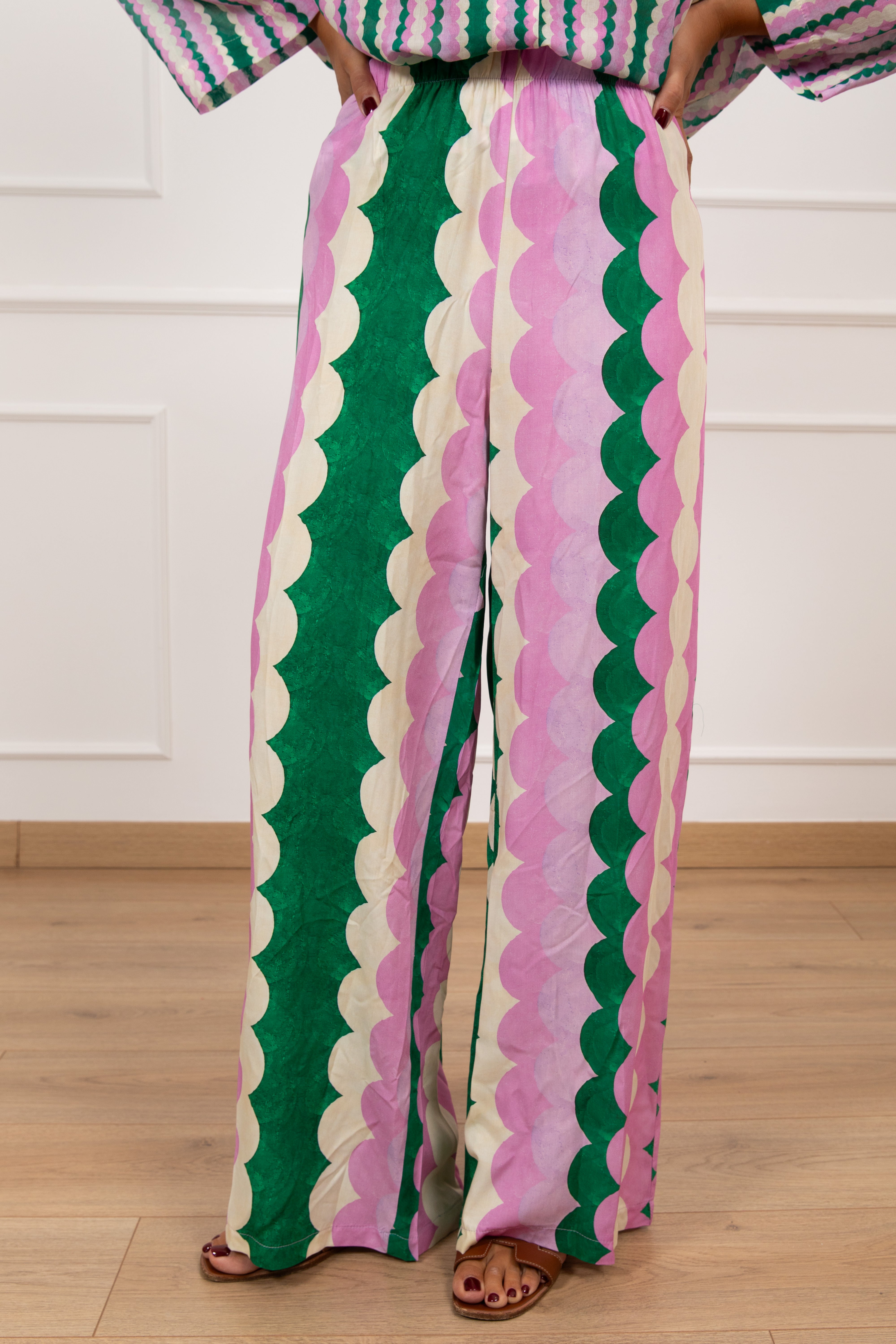 Pantalone fantasia ondulata con elastico Tensione IN