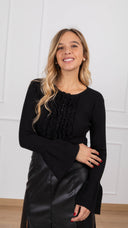 Maglia serafino con rouches variante nero Haveone