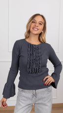 Maglia serafino con rouches variante antracite Haveone