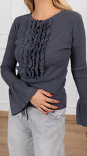 Maglia serafino con rouches variante antracite Haveone