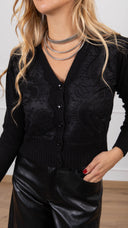 Cardigan scollo a "V" con inserto pizzo variante nero Haveone