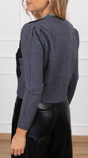 Cardigan scollo a "V" con inserto pizzo variante antracite Haveone