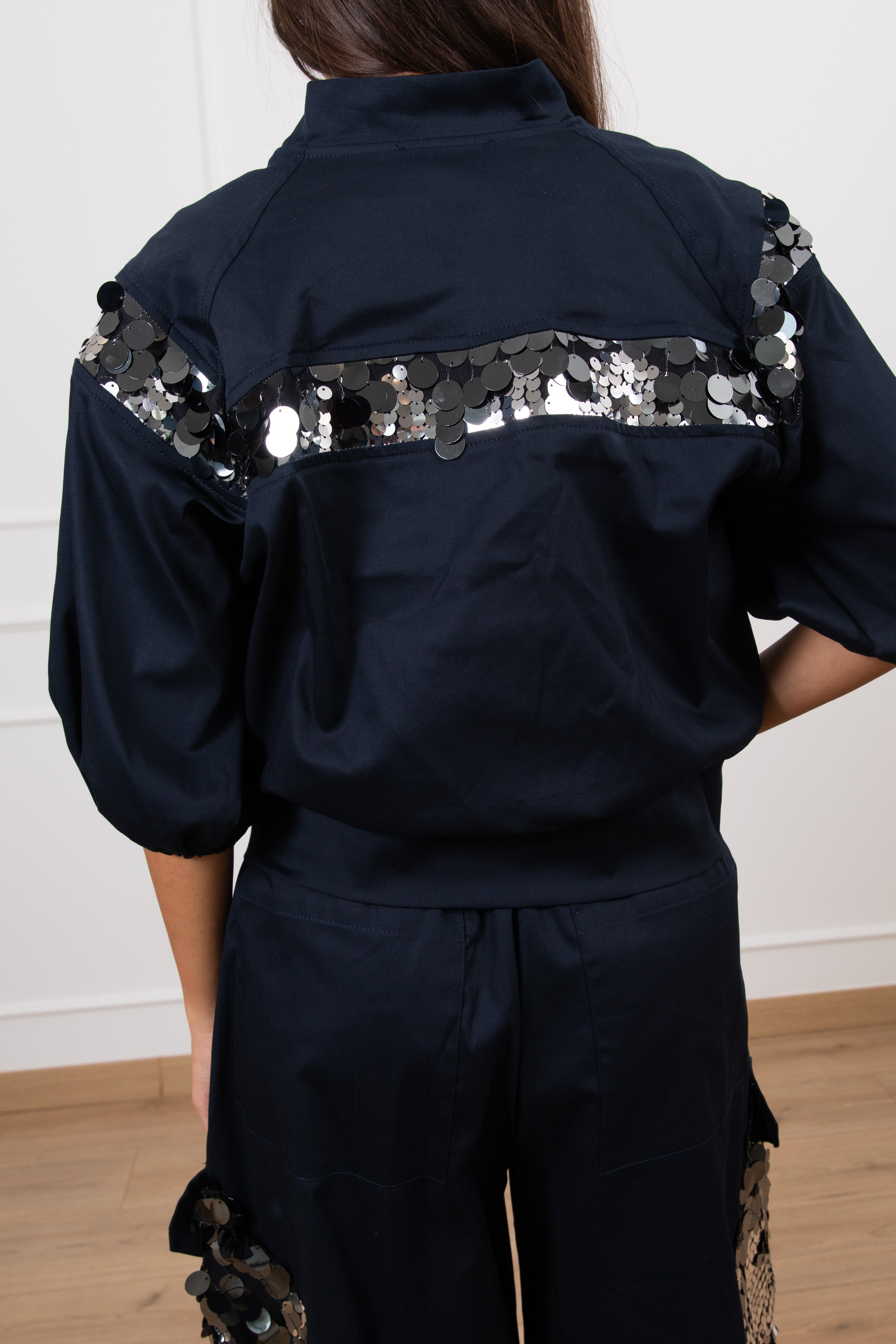 Bomber in cotone con banda paillettes Motel