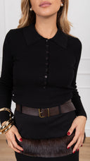 Polo a costine con bottoni variante nero Haveone